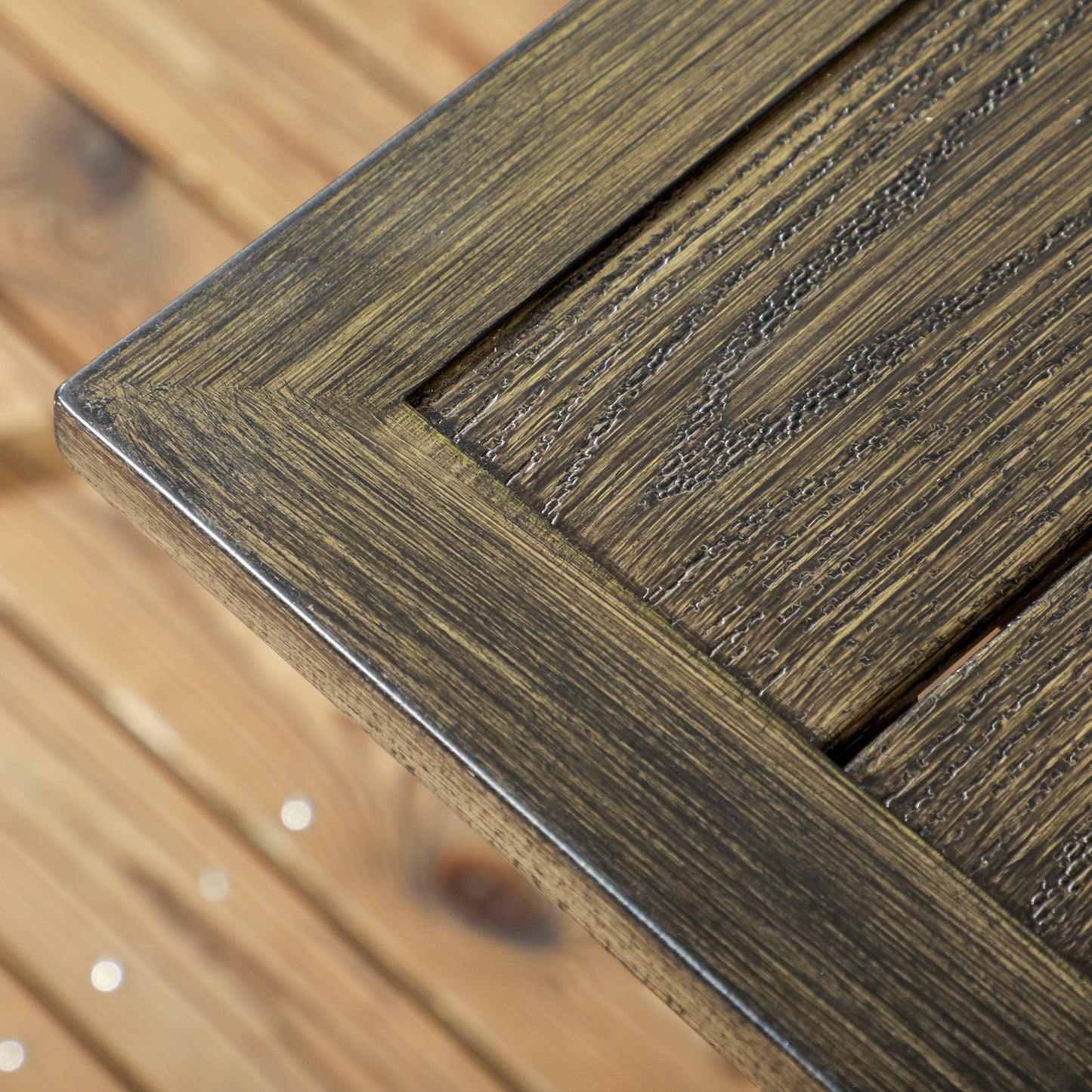 Outsunny Six-Seater Steel Garden Table, with ?41mm Parasol Hole - Wood-Effect