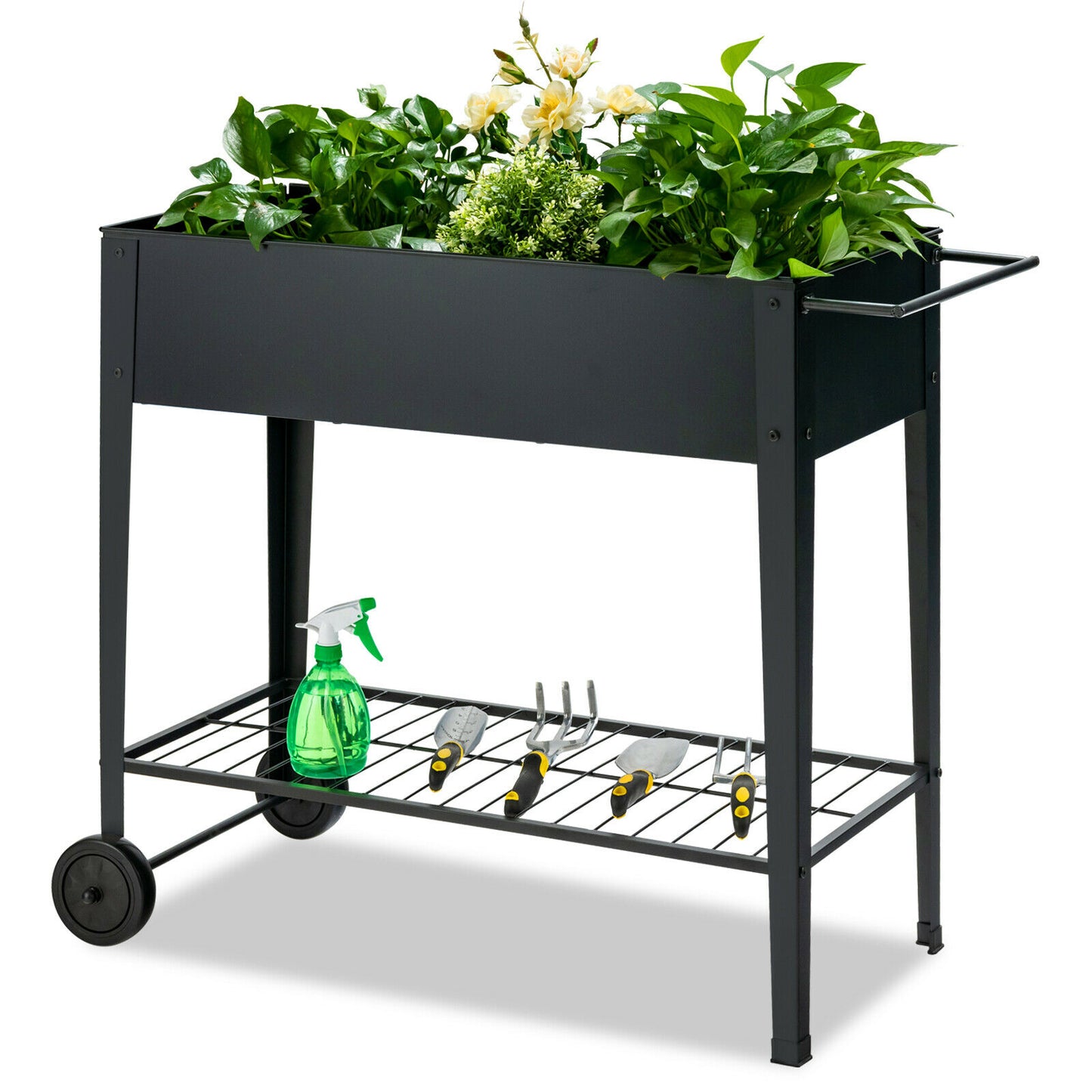Black Raised Garden Planter Box with Wheels
