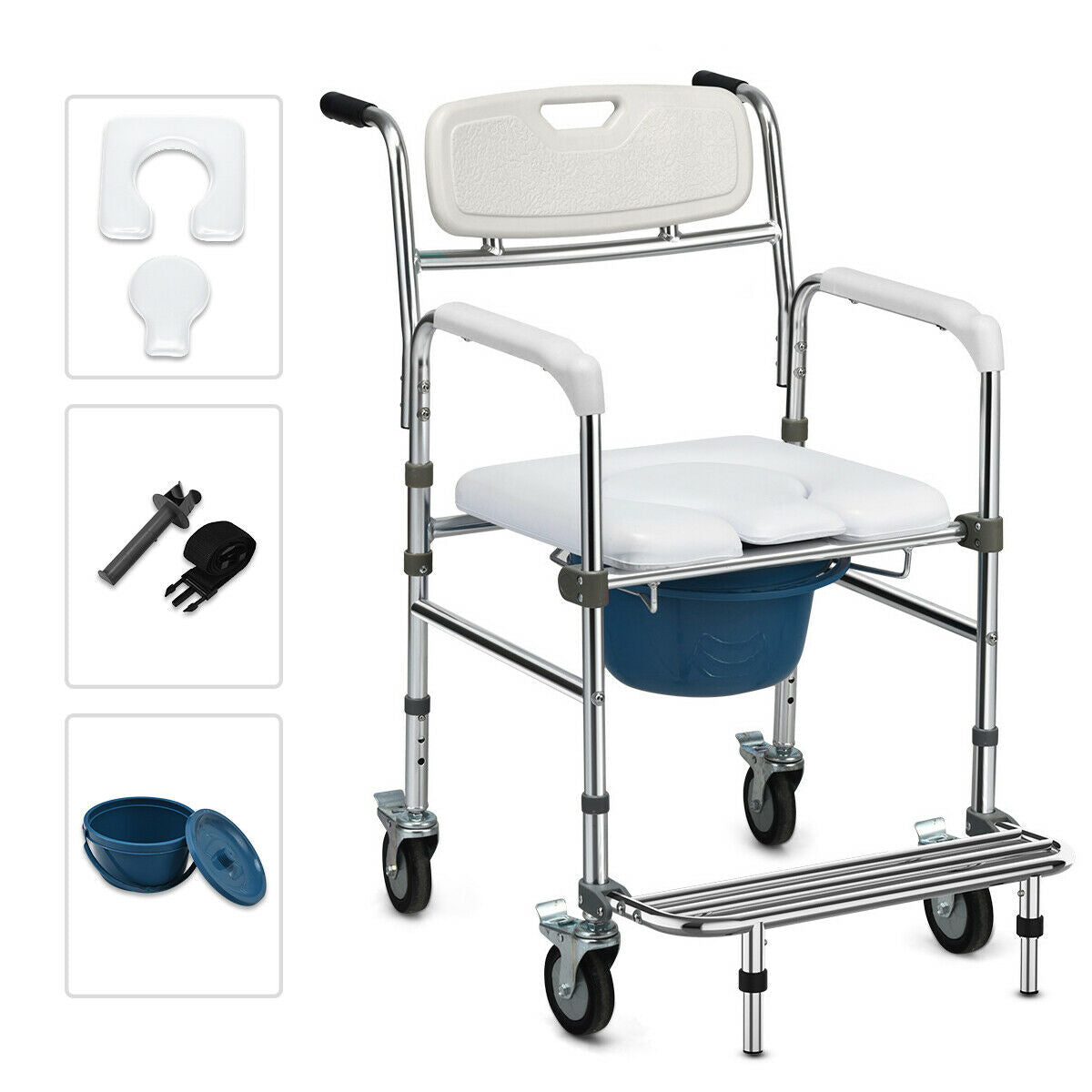 Convertible Wheelchair/ Toilet Chair with Folding Pedals