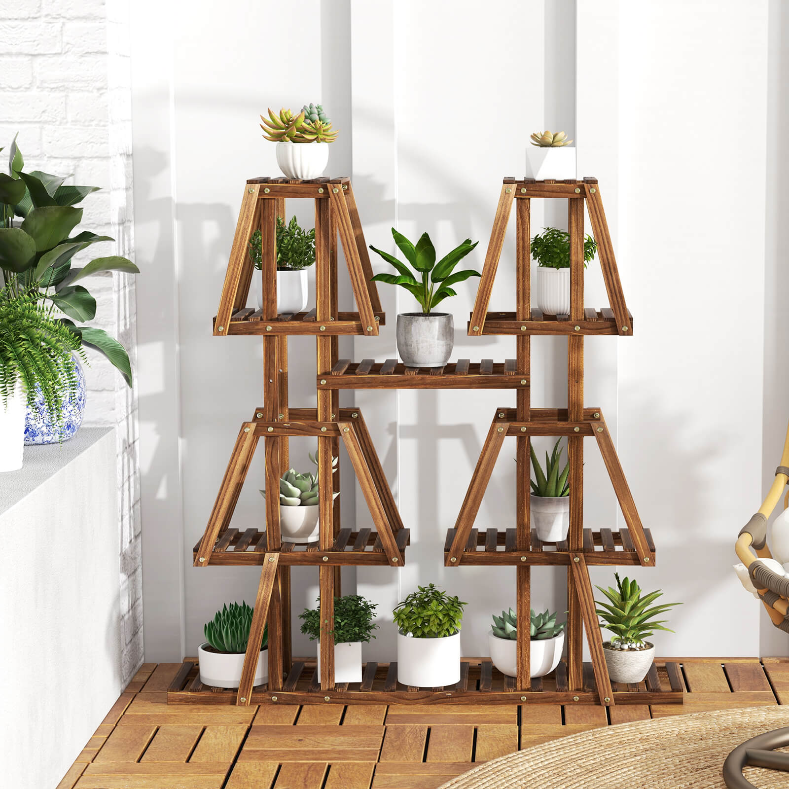 tall plant stands indoor uk 114 cm Tall Wood Plant Stand 5-Tier 10 Potted Plant Holder Rack – GardenArch
