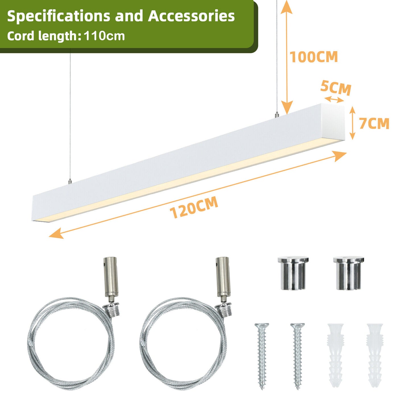 120CM LED Linear Celling Hanging Light-White
