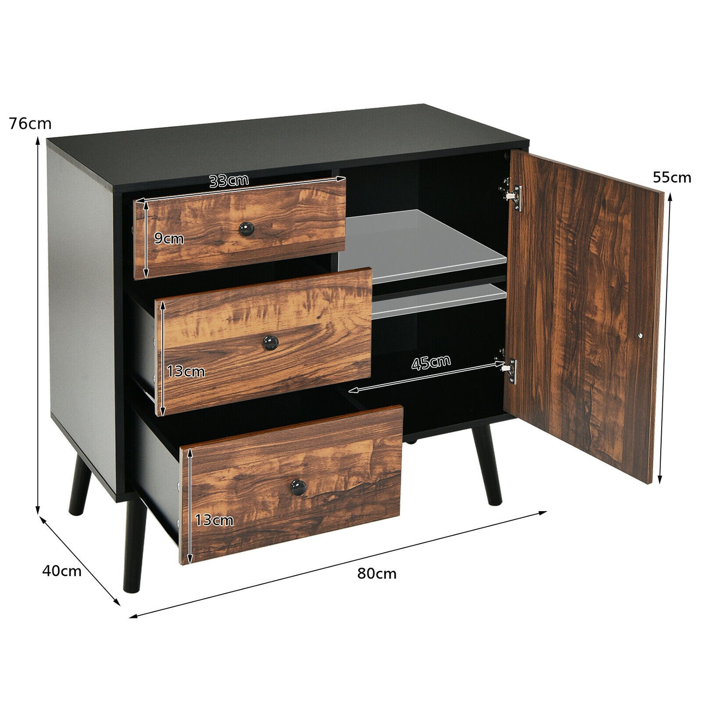 Industrial Wooden Buffet Sideboard with 3 Drawers