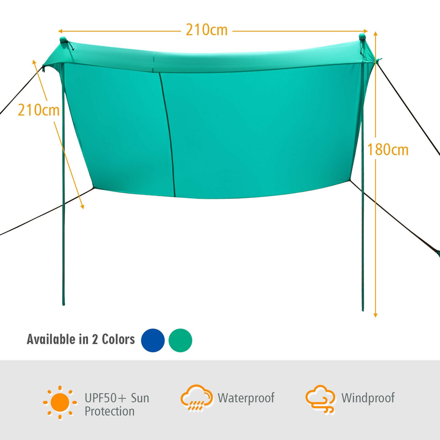 Portable Sunshade Canopy Waterproof Tent UPF 50 + UV 4 Sandbags-Green