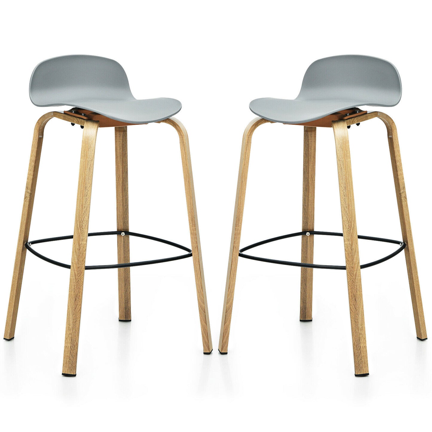 2 x Bar Chairs, High Counter Stools with Footrest-Grey