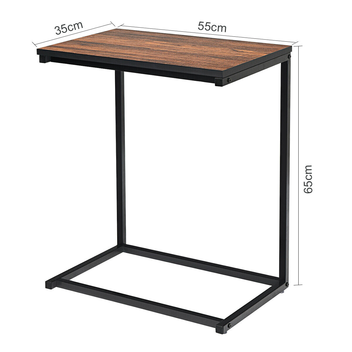Industrial Styled C Shaped Side, End Table-Brown