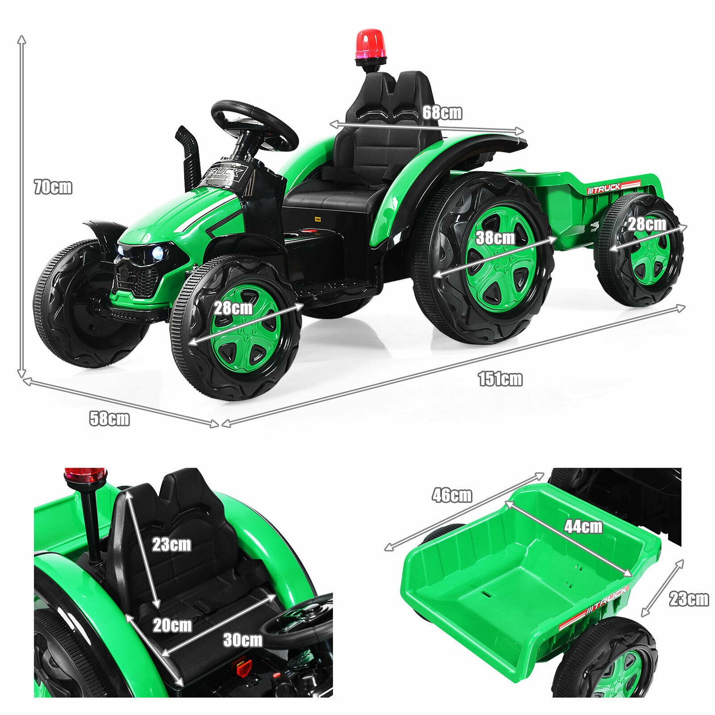 12V Kids Ride On Tractor Electric Car with Remote Control-Green