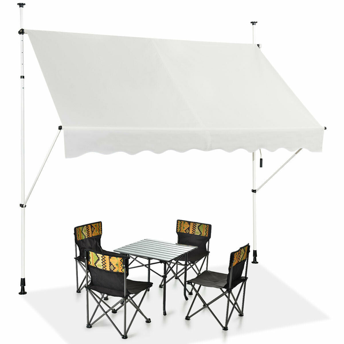 Retractable Outdoor Patio Garden Sun Shade Shelter Beige-White