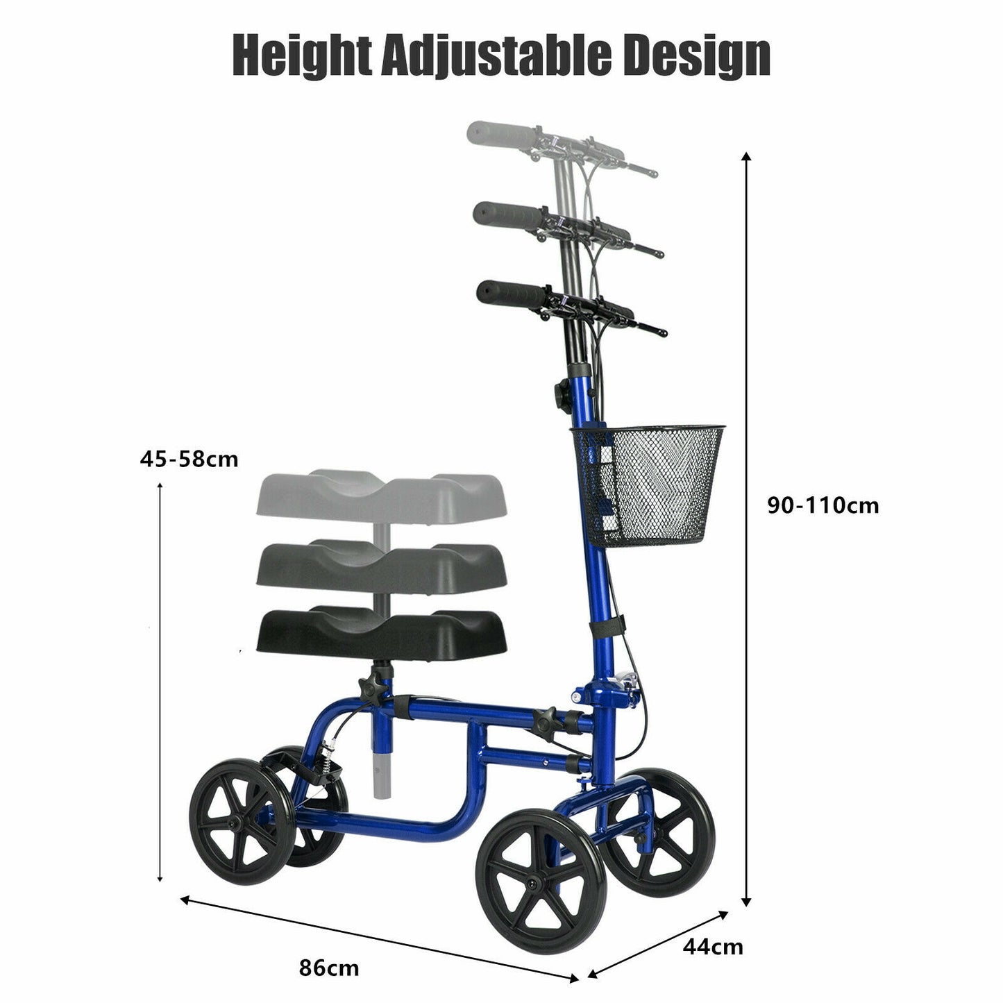 Adjustable Steerable Knee Walker Folding Scooter with Brake-Blue