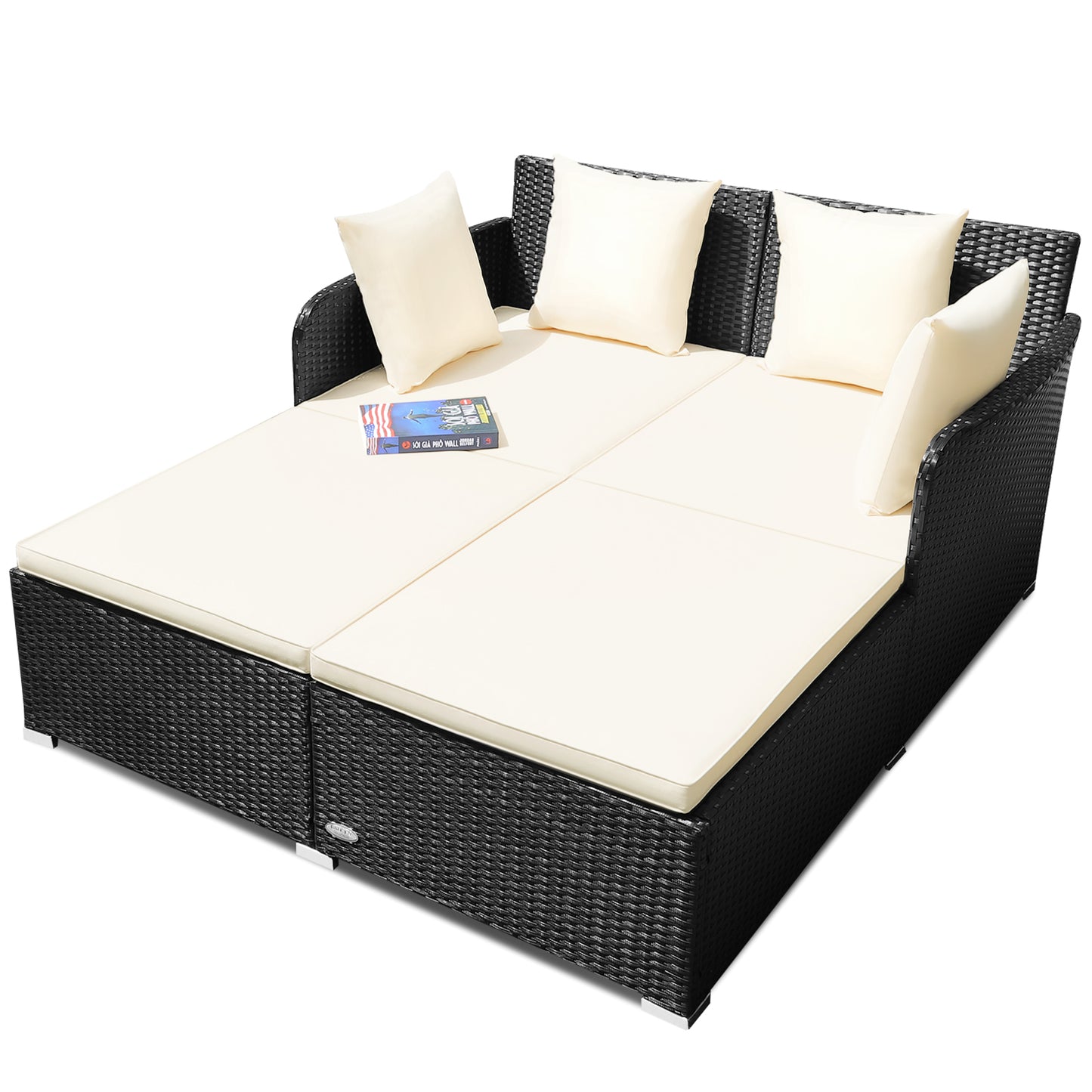 Rattan Garden 2 Seater Daybed Furniture Set with Cushions-White