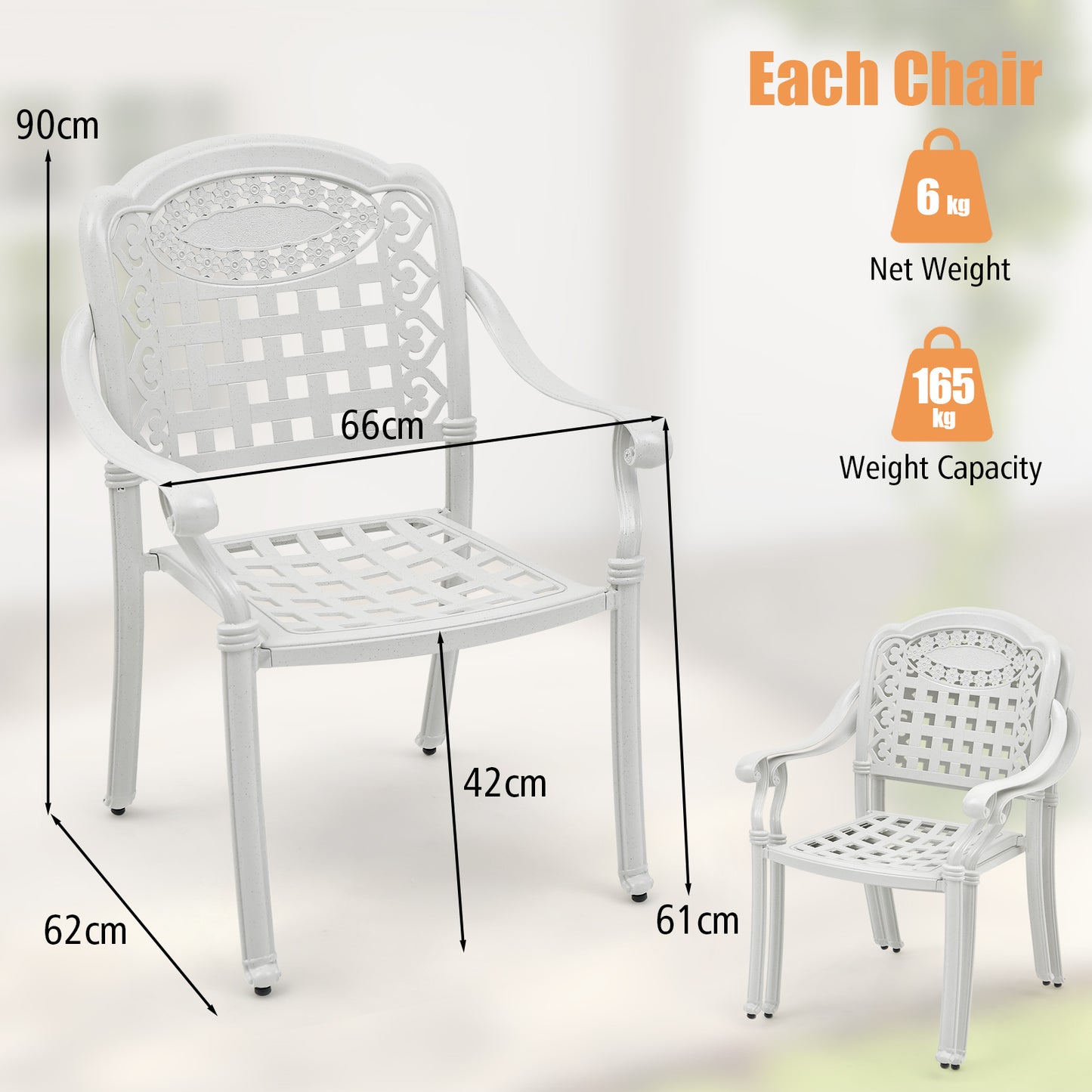 Cast Aluminum Patio Chairs Set of 2 Dining Stackable Outdoor-White