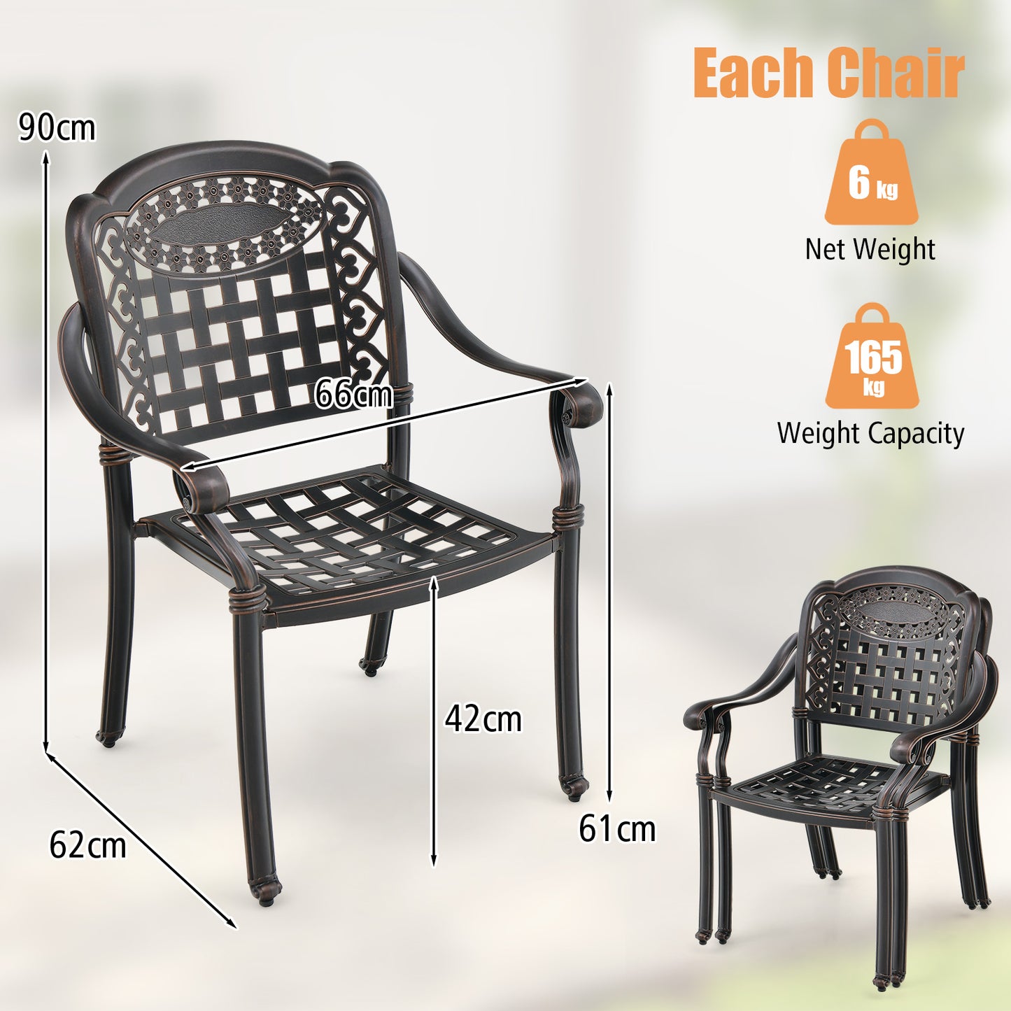 Cast Aluminum Patio Chairs Set of 2 Dining Stackable Outdoor-Bronze