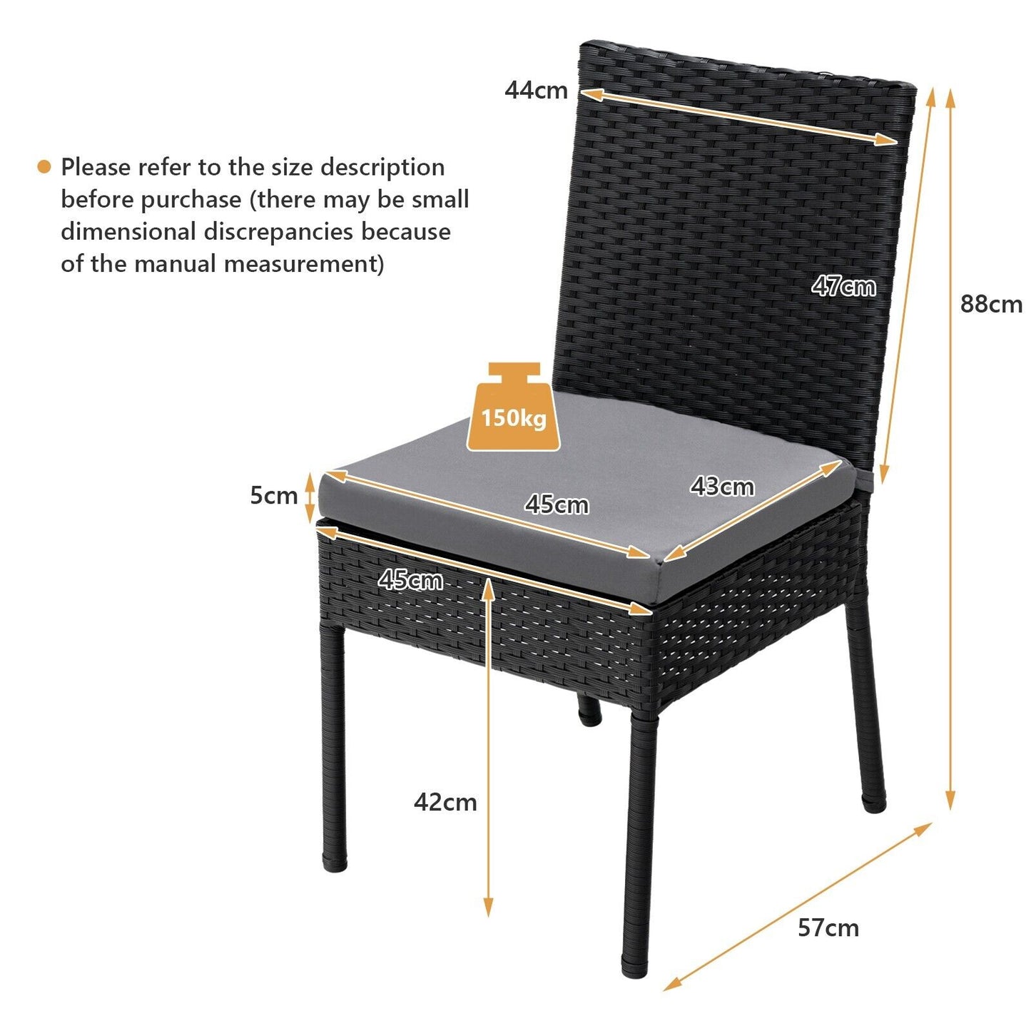 2 Pieces Outdoor All-Weather Dining Chair Set with Soft Cushions-Grey