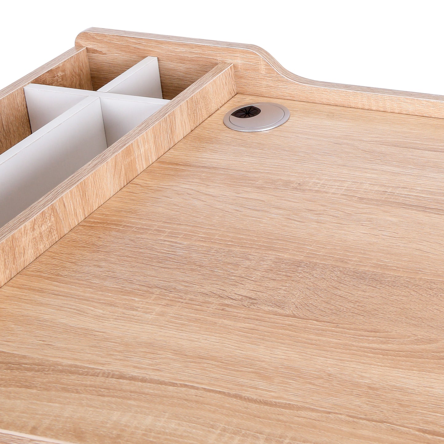 HOMCOM Computer Writing Desk Workstation with Drawer, Storage Compartments, Cable Management, Laptop Table Metal Frame Oak and White