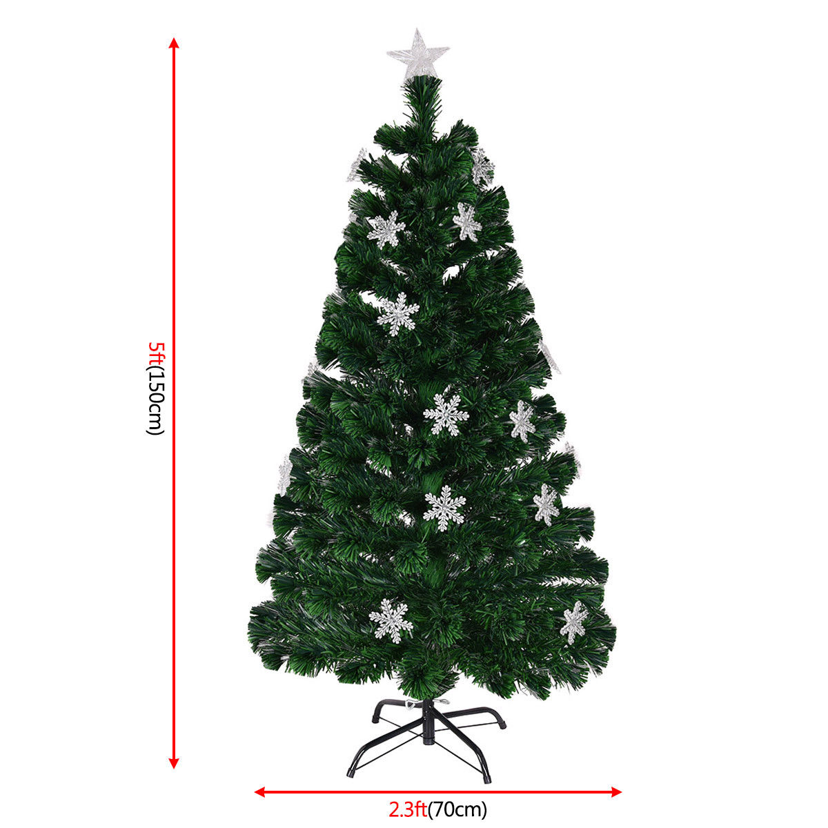5ft/1.5m Fibre Optic Christmas Tree with Snowflake and Star Decoration