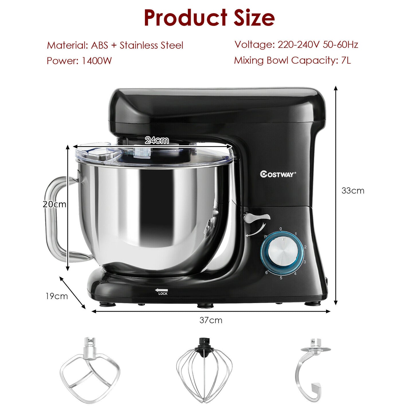 1400W Electric Stand Mixer 6 Adjustable Speed Kitchen Beater-Black