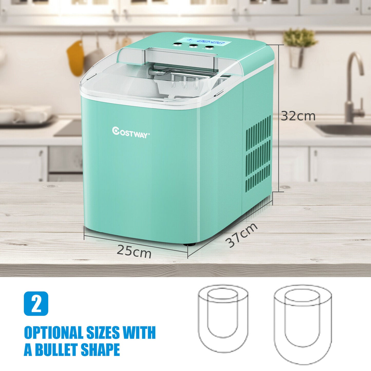 2.1L Automatic Electric Ice Cube Maker Counter Top-Green