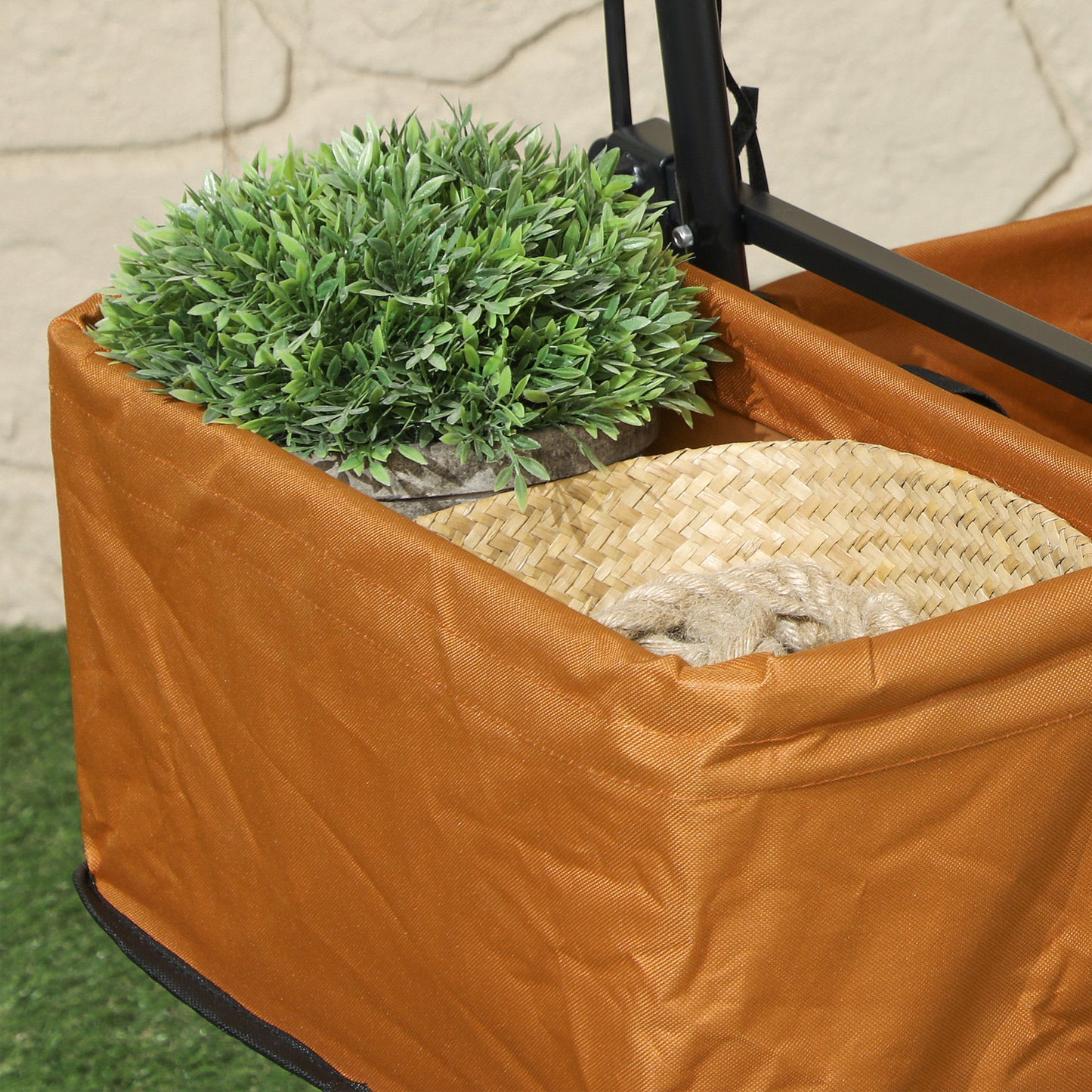 Outsunny 120L Festival Trolley on Wheels, Folding Camping Trolley Cart with Removable Canopy, All-Terrain Wheels, Adjustable Handle and Side Pockets for Garden Beach Fishing Shopping, Orange