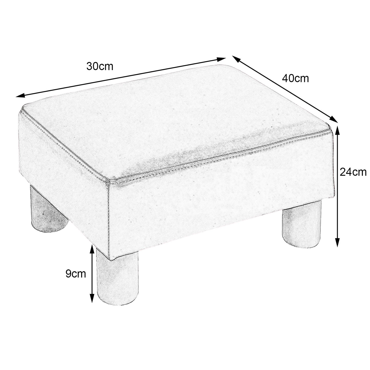 40 cm Rectangle PU Leather Small Footstool Ottoman-Grey