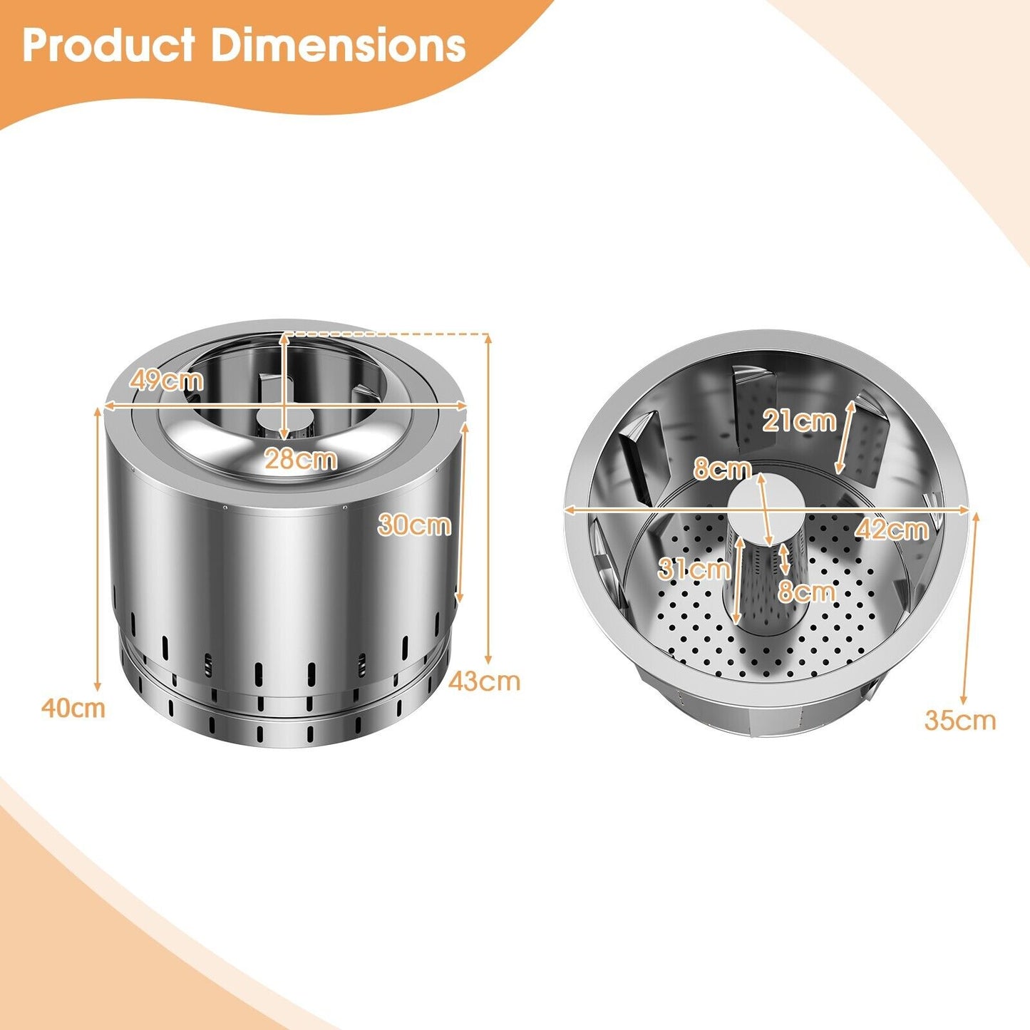 Stainless Steel Smokeless Fire Pit with Oxygen-enriched Fire Technology-Silver