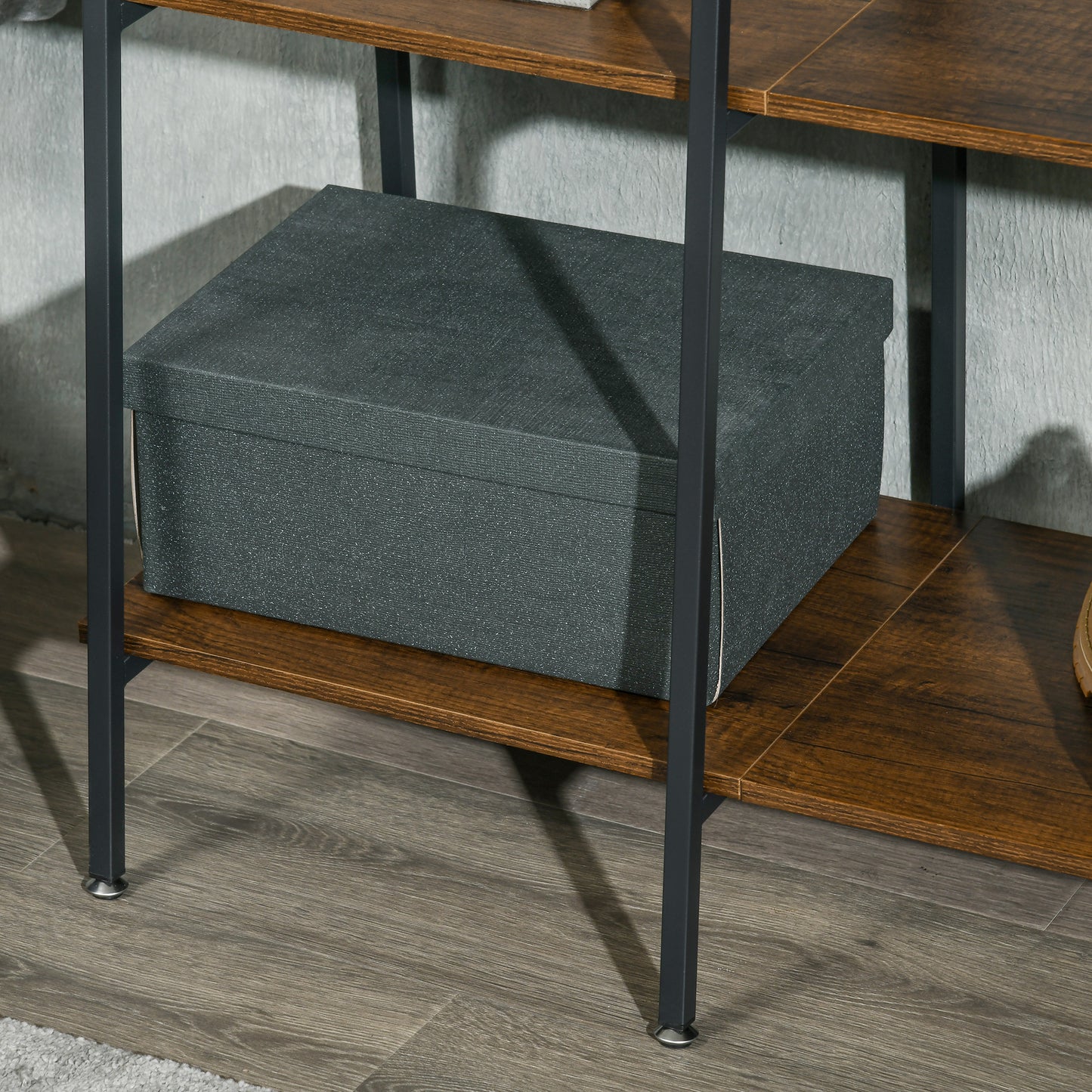 HOMCOM Hallway Unit, Free Standing Hall Tree w/ 2 Tier Shoe Rack, 5 Hooks, 5 Side Shelves & Steel Frame, Industrial Design, Brown, 117 x 38 x 169cm