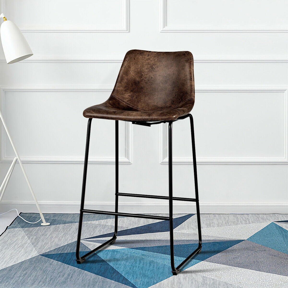 Set of 2 Vintage Faux Suede Bar Stools-Brown
