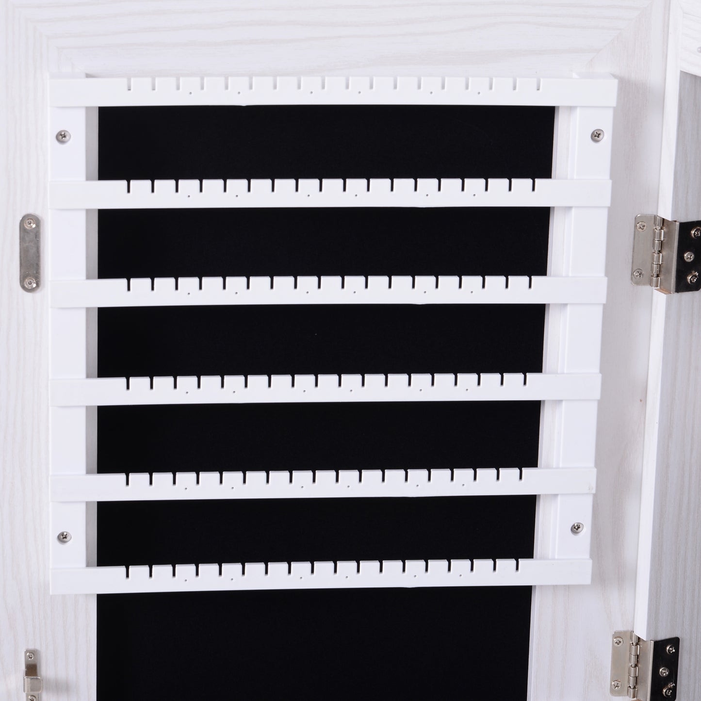 HOMCOM Mirrored Jewellery Storage Cabinet Door Mounted/Wall mounted Organiser Hanging Lockable w/ 6 Inner LED Lights White