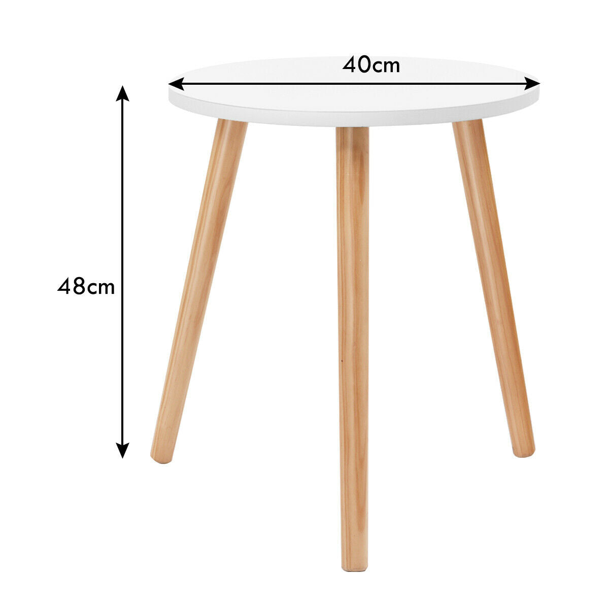 Round Occasional/Side Table with Natural Wood Legs for Home and Office-White