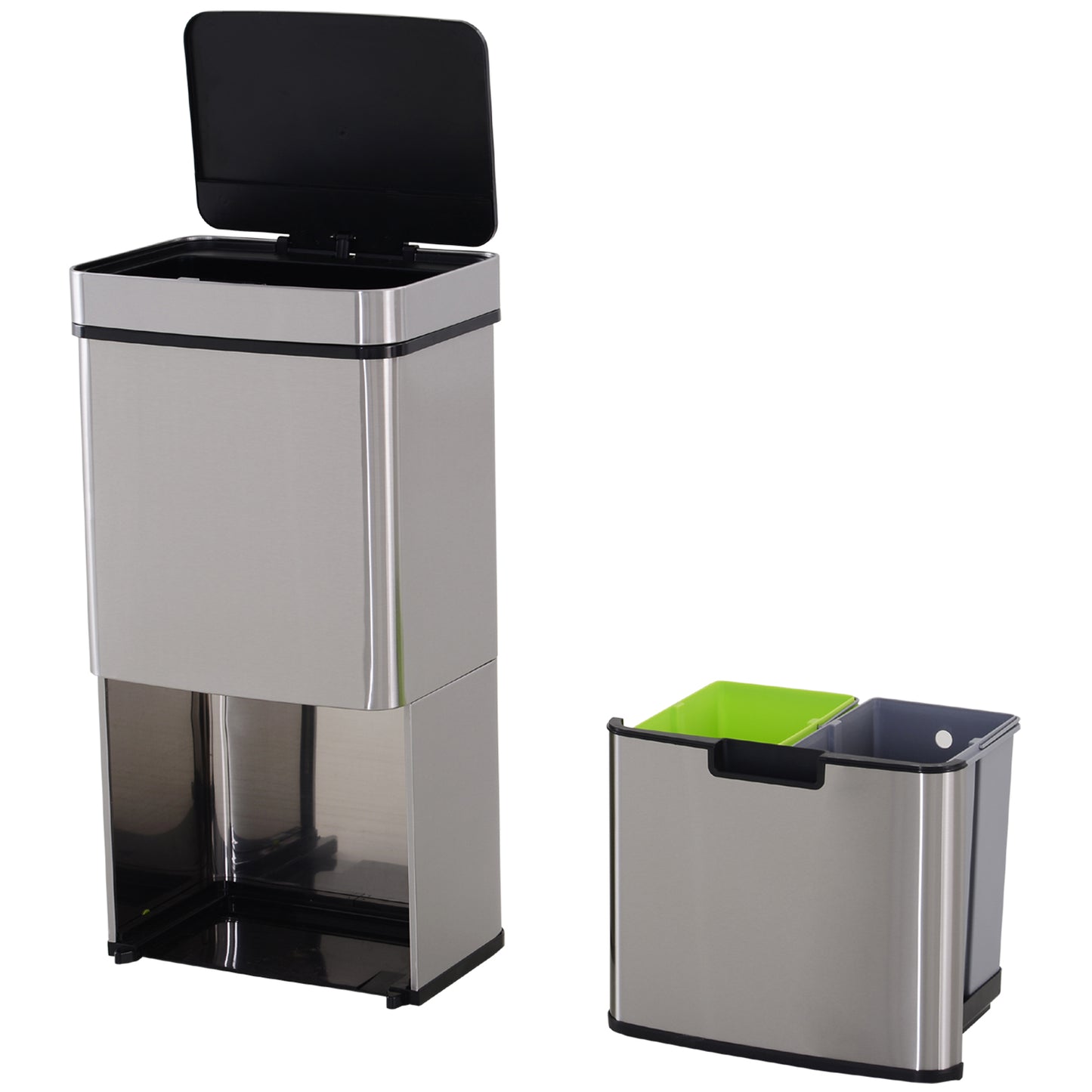 HOMCOM 72L Recycling Sensor Bin, Stainless Steel 3 Compartments for Both Wet or Dry Waste with Removable Lid Kitchen Home
