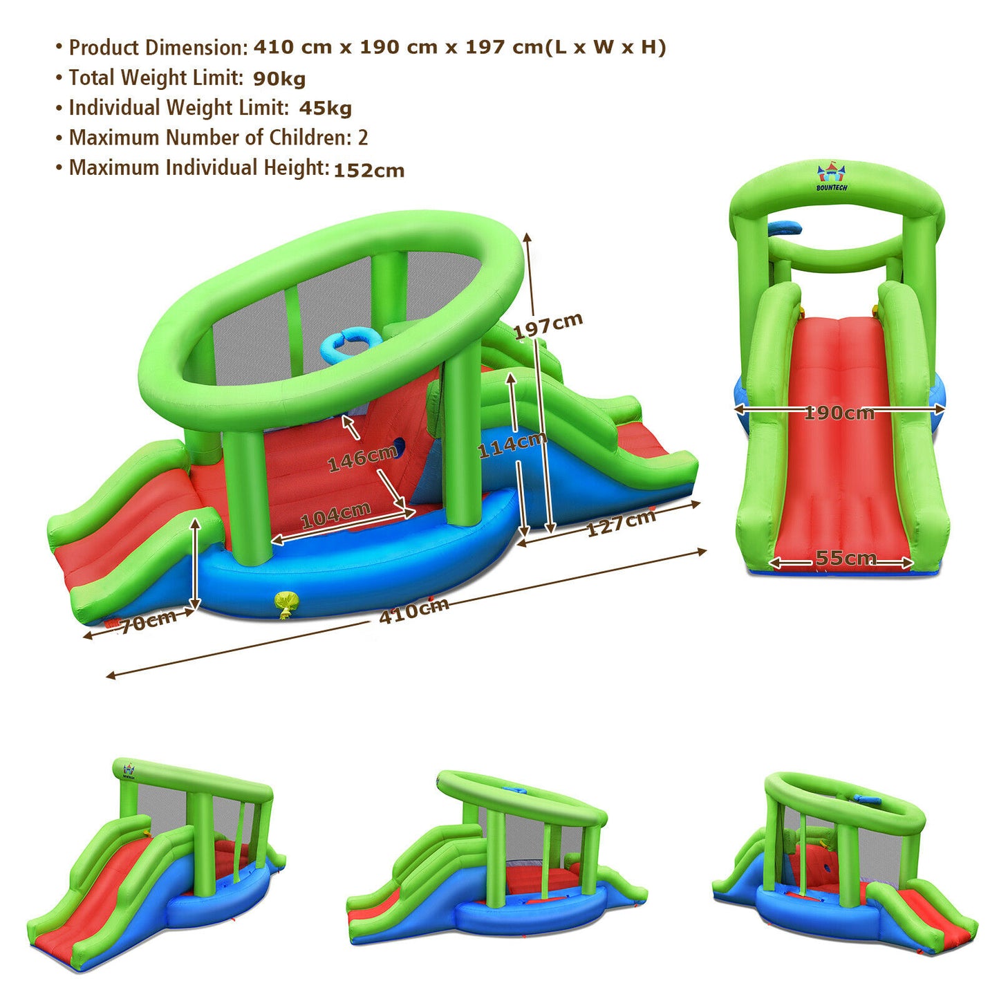 Inflatable Bouncy Castle with 2 Slides and a Basketball Hoop