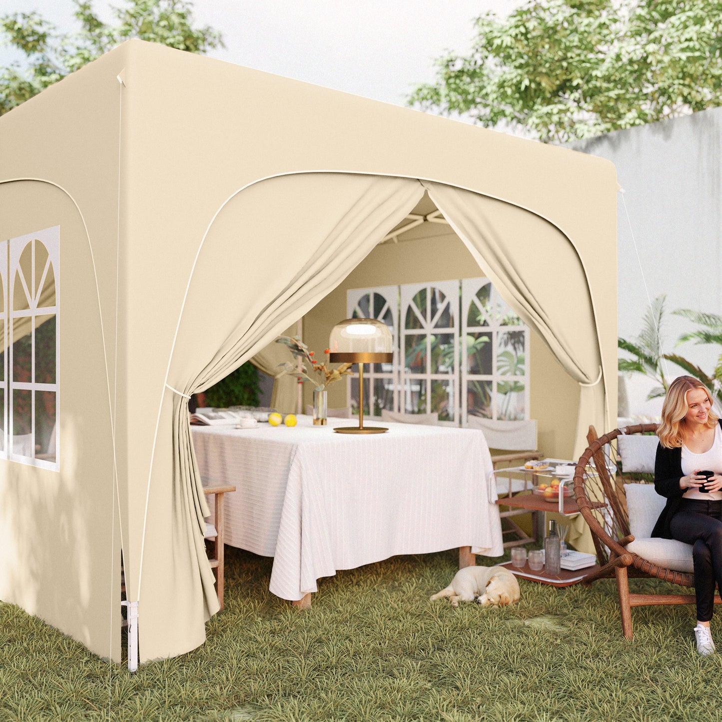 Outsunny 3 x 3m Pop-Up Gazebo Shelter, with Accessories - Sand