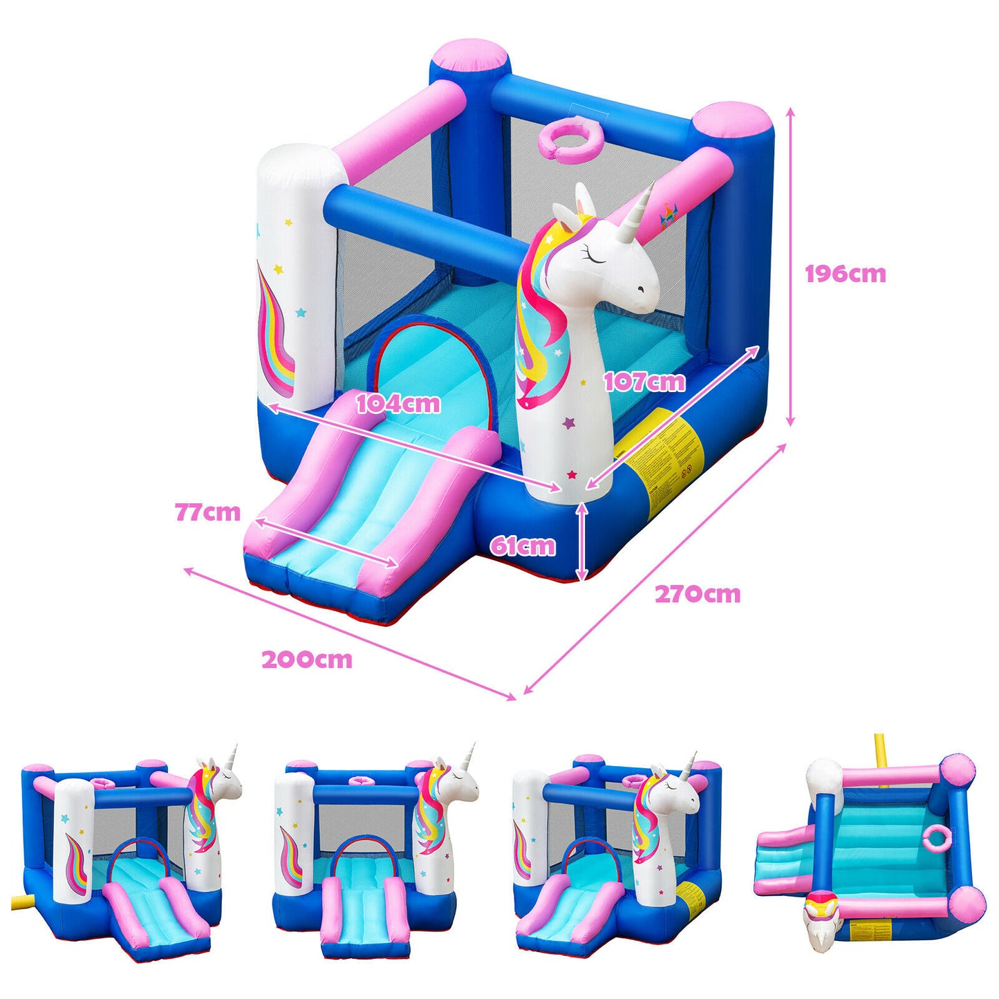 Inflatable Bounce House Unicorn Castle with Slide