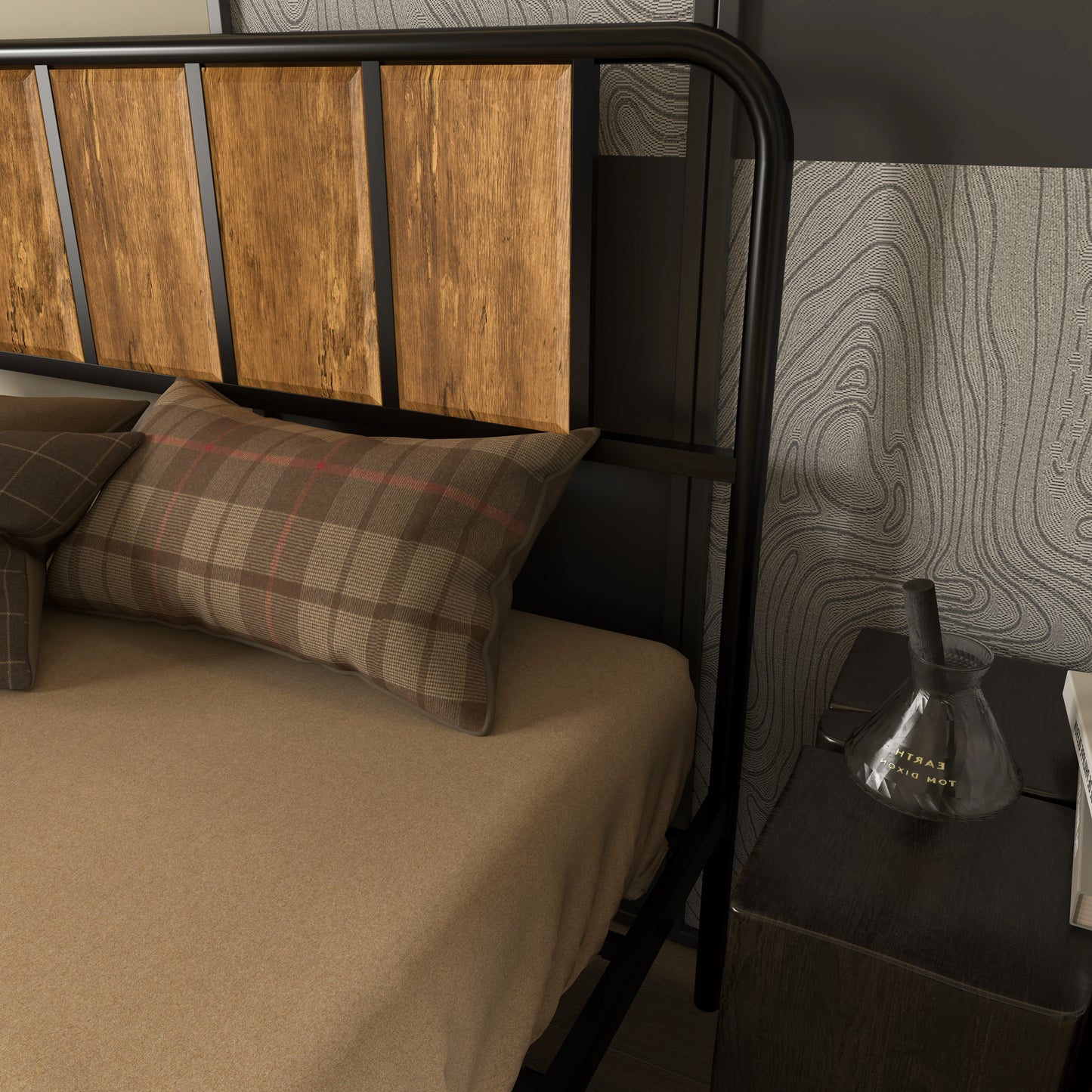 HOMCOM 25.5cm Double Bed Frame, Industrial Bed Base with Headboard, Footboard, Steel Slat Support and Under Bed Storage, 145 x 199cm, Rustic Brown