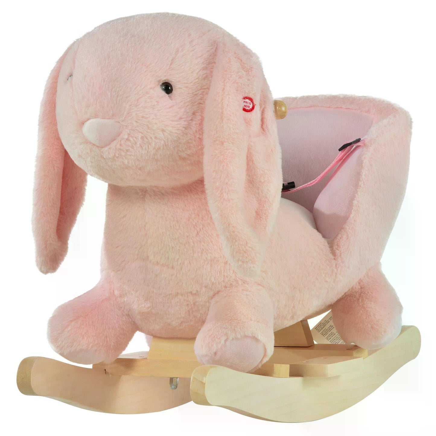 HOMCOM Toddlers Rabbit Plush Rocking Ride On w/ Sound Pink
