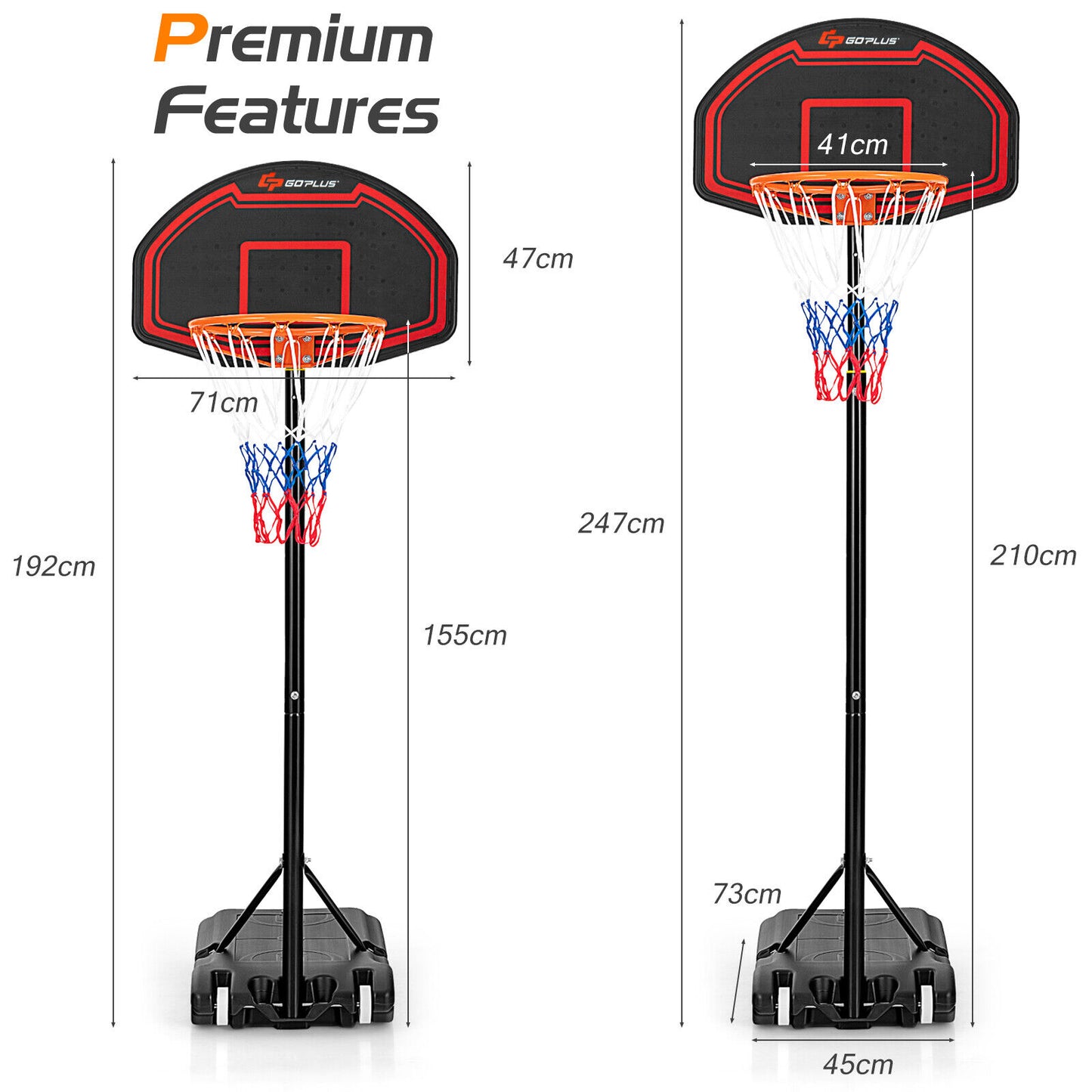 Adjustable Kids Basketball Hoop Stand with 5-Level Heights