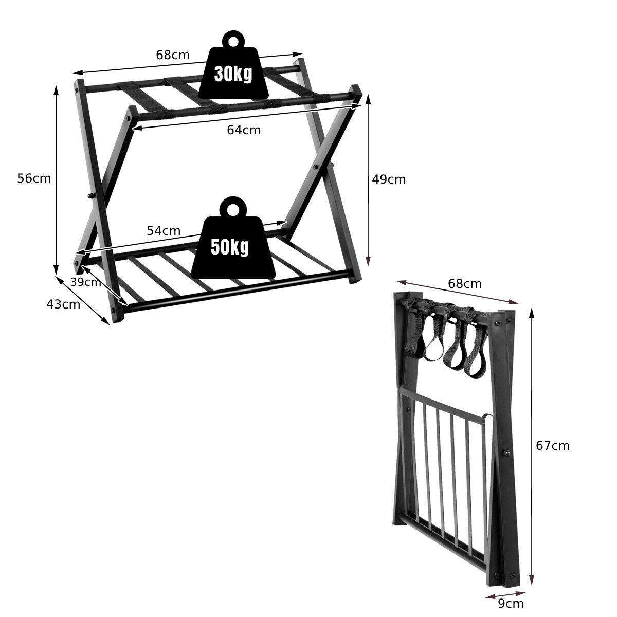 2 Piceces 2-Tiers Folding Luggage Rack Set
