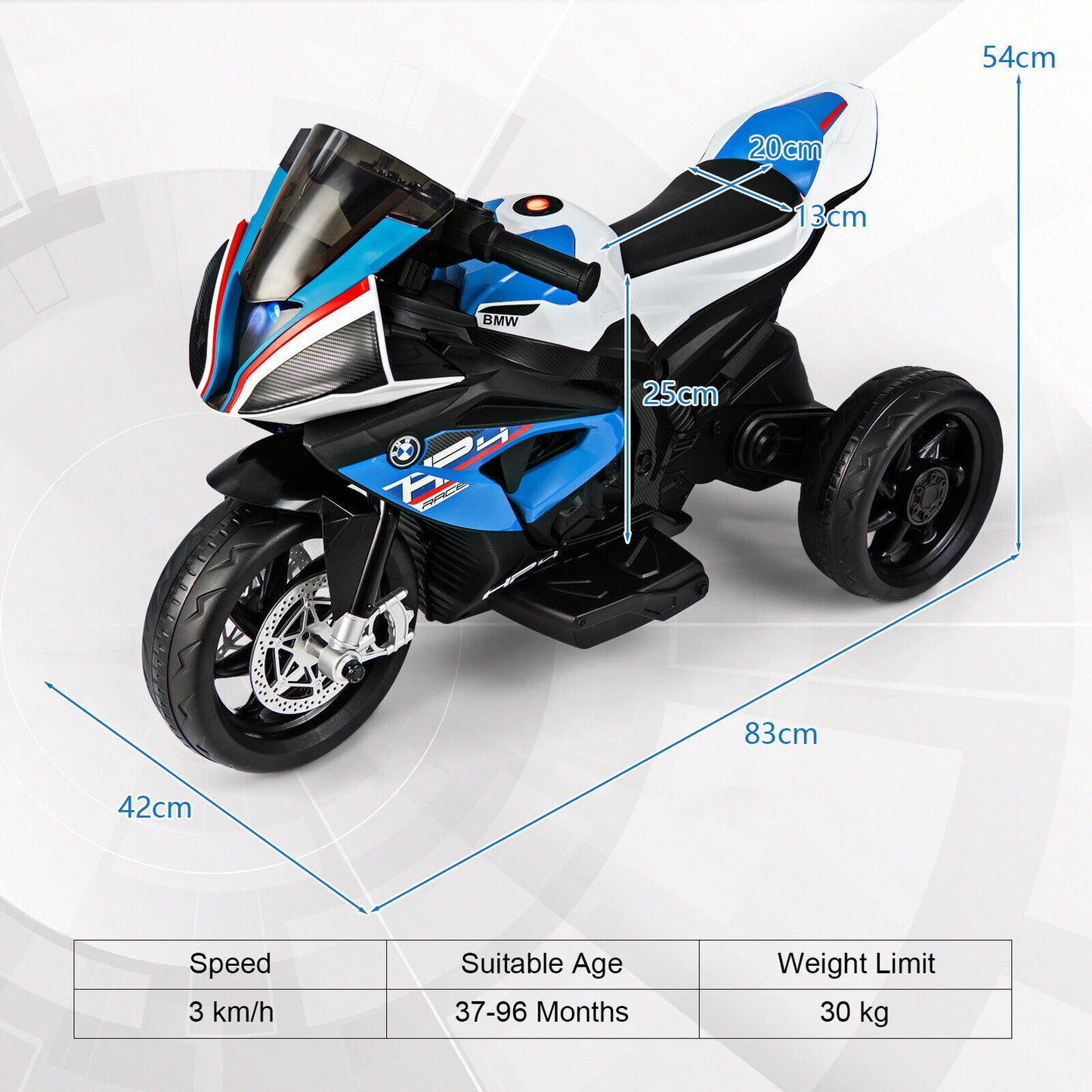 6 V Battery Powered Kids Ride on 3-Wheel Motorcycle-Blue