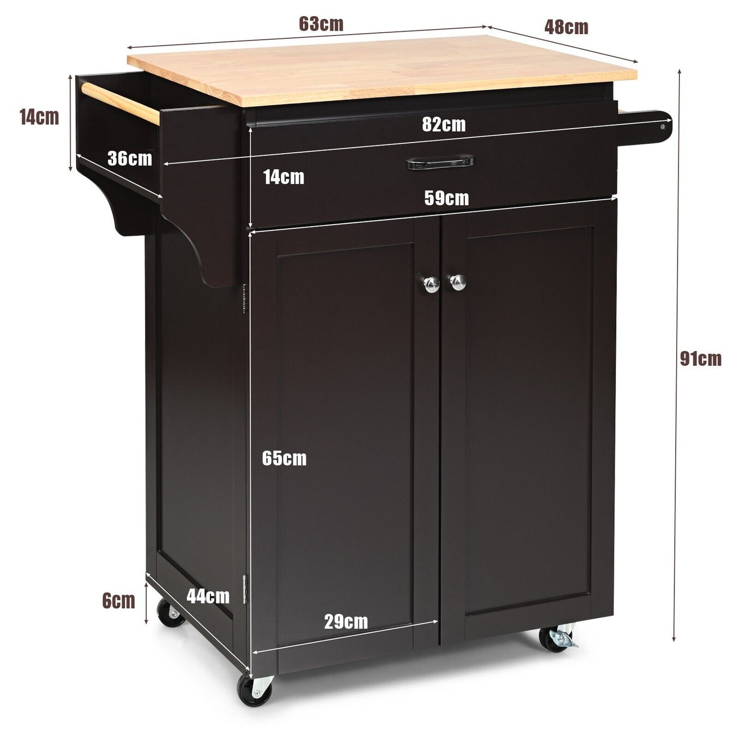 2-Door Kitchen Trolley Cart with Drawer and Spice Rack-Brown