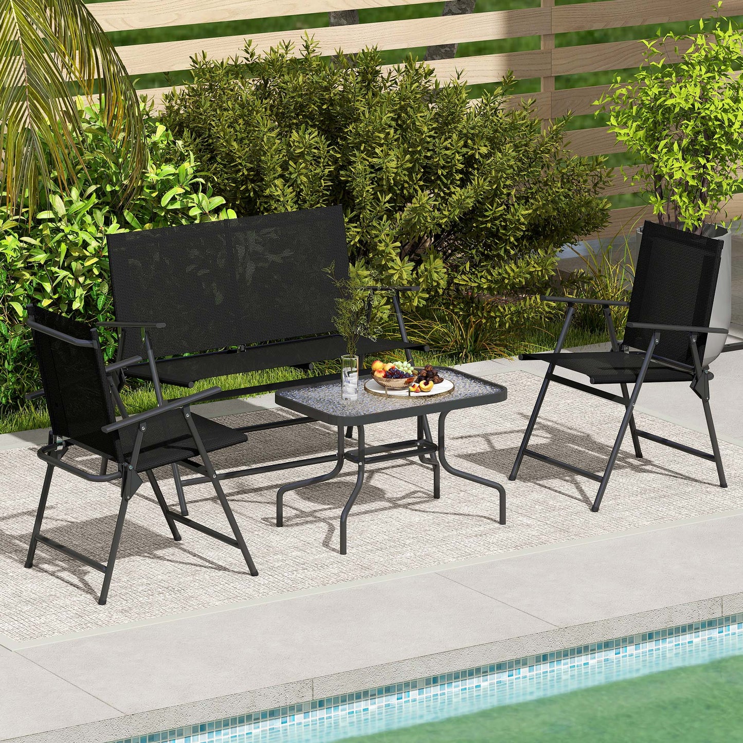 Outsunny Four-Piece Metal Garden Sofa Set - Black