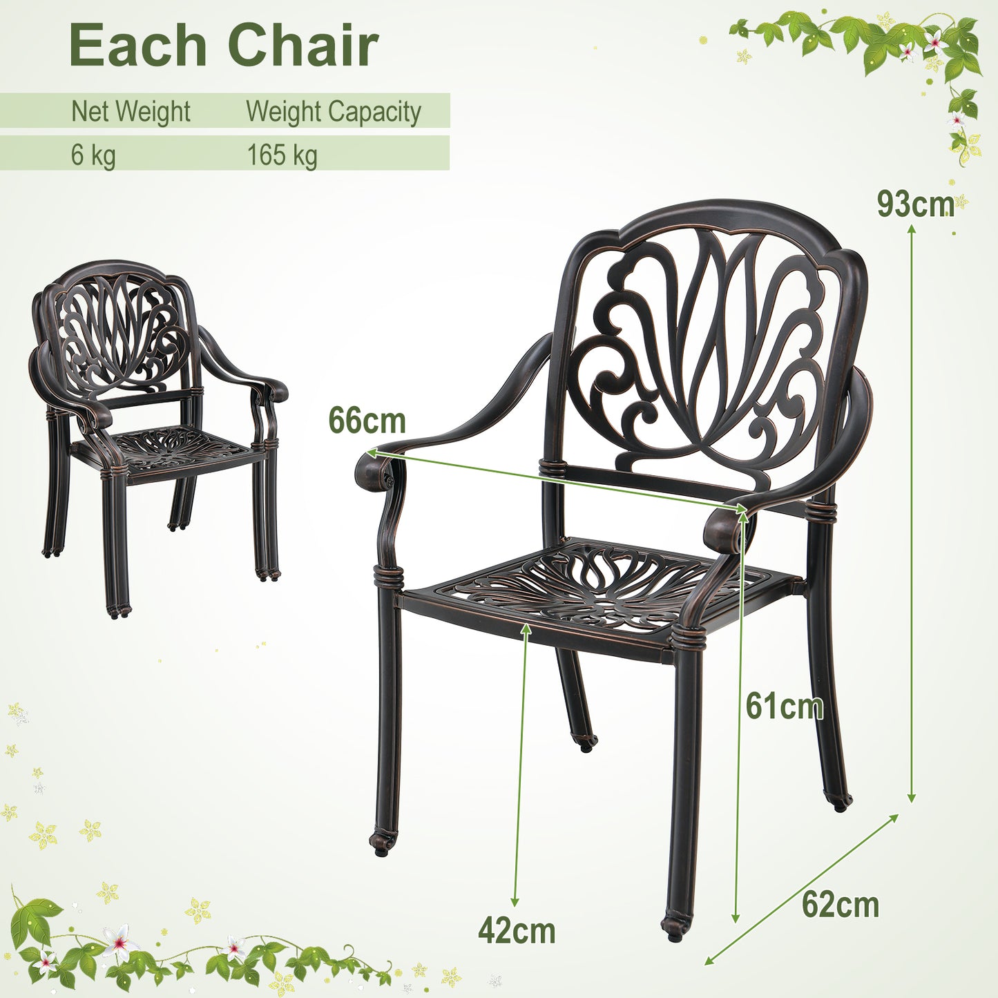Cast Aluminum Patio Chairs Set of 2-Bronze