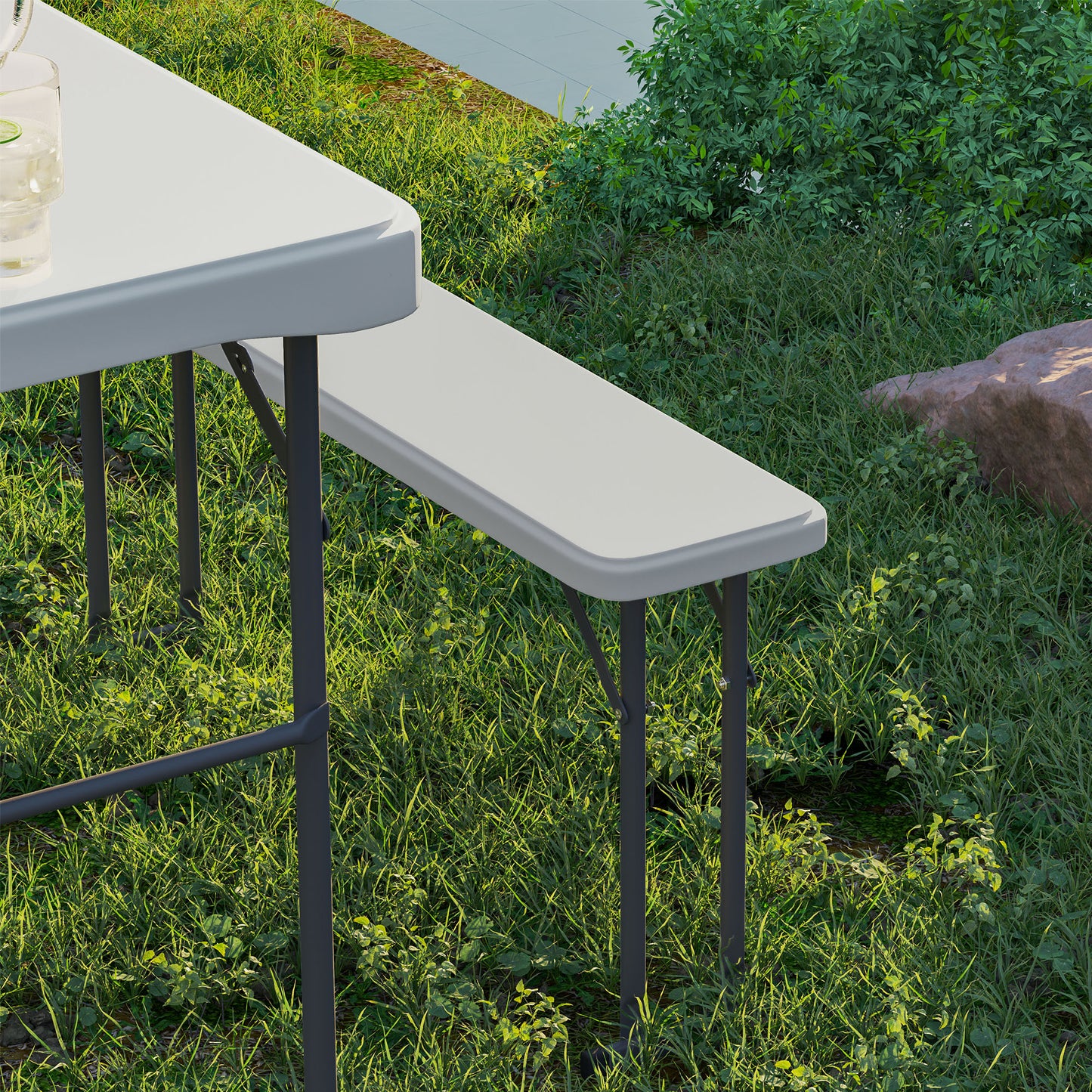 Outsunny Three-Piece Folding Picnic Table and Bench Set - Light Grey