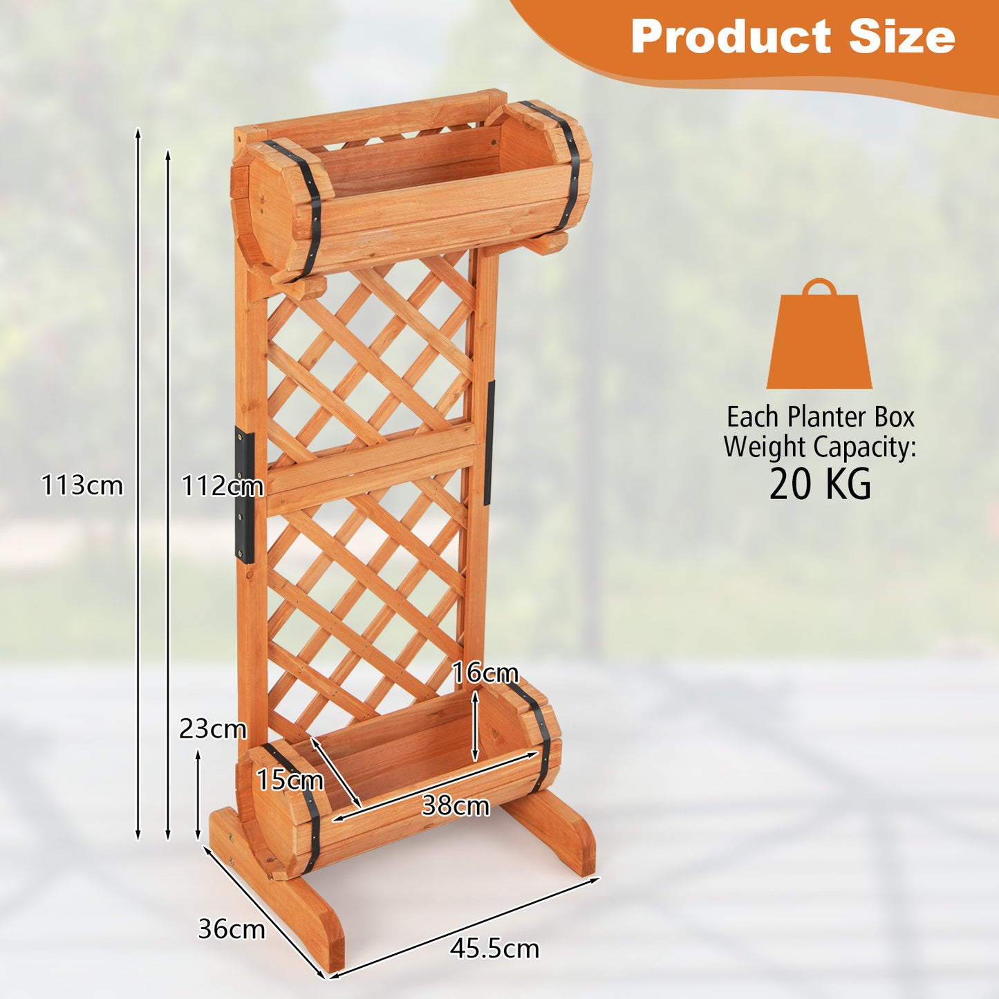 Outdoor Wooden Raised Garden Bed with Trellis and 2-tier Planter Box-Natrual