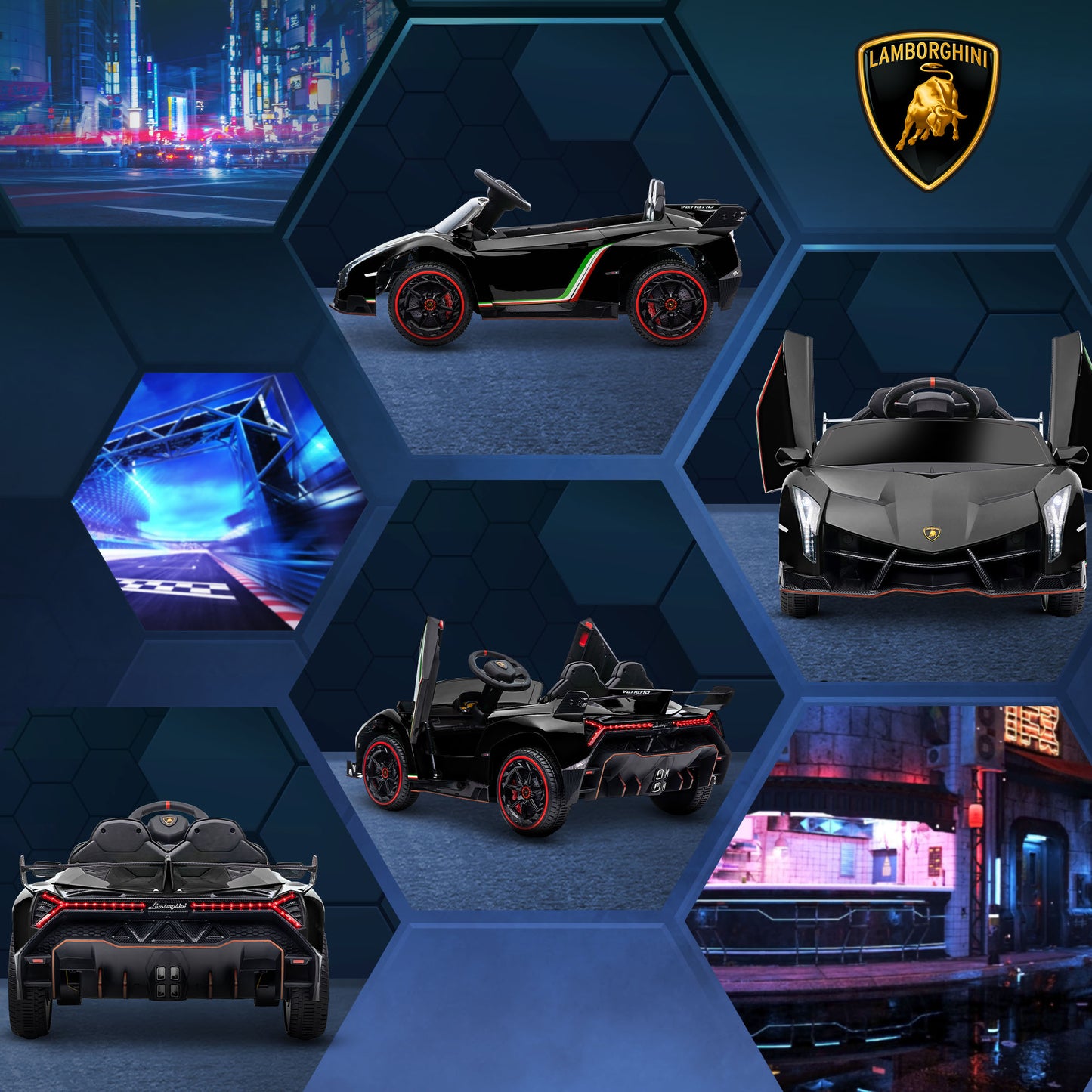 HOMCOM Lamborghini Veneno Licensed 12V Kids Electric Ride on Car w/ Portable Battery, Powered Electric Car w/ Bluetooth, Remote, for Aged 3-6, Black