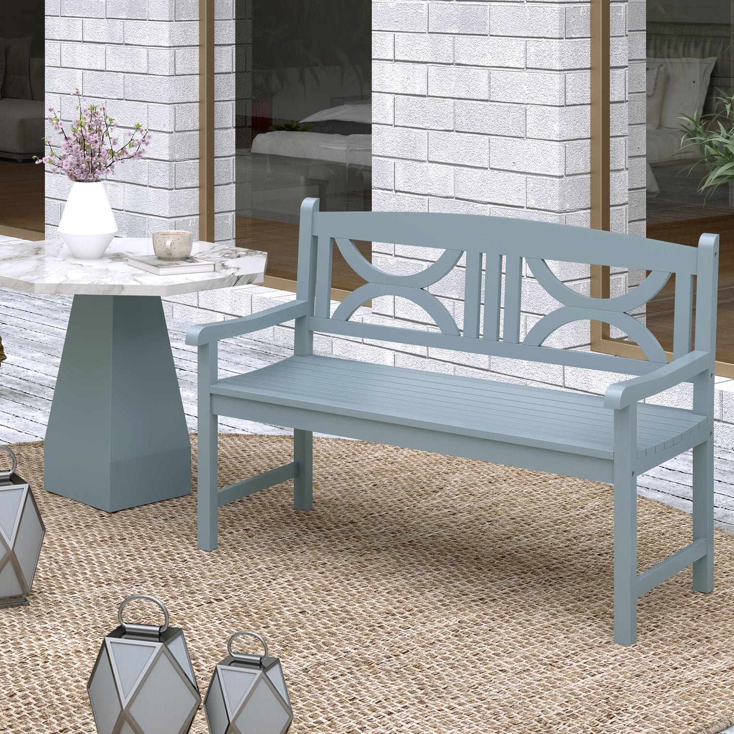 Outsunny 2-Seater Wooden Garden Bench Outdoor Patio Loveseat for Porch, Grey