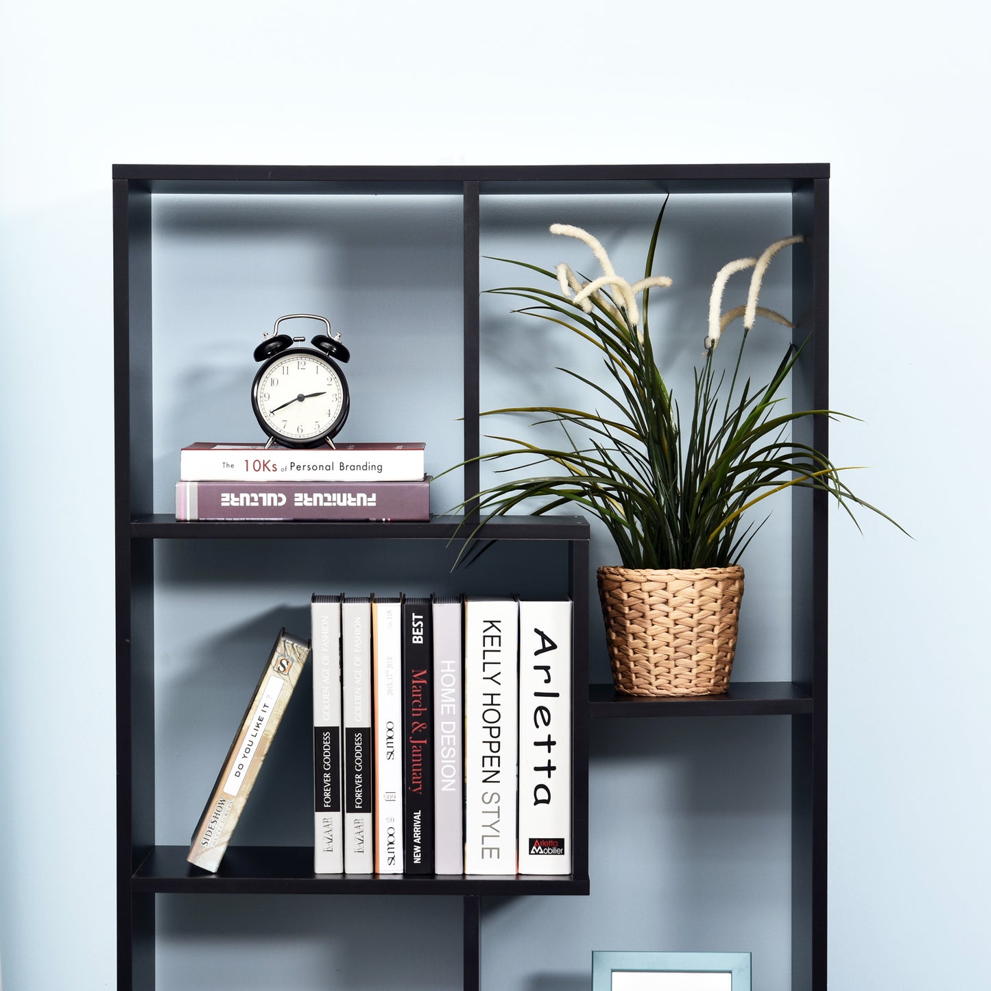 HOMCOM 8-Tier Freestanding Bookcase w/ Melamine Surface Anti-Tipping Foot Pads Home Display Storage Grid Stand Modern Style - Black