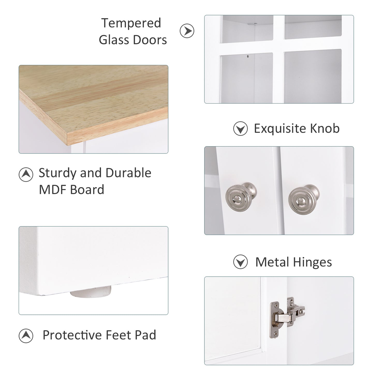 HOMCOM Kitchen Cupboard Sideboard Storage Cabinet Unit w/ Counter Top Grid Glass Doors Shelves 80L x 37W x 183H cm - White