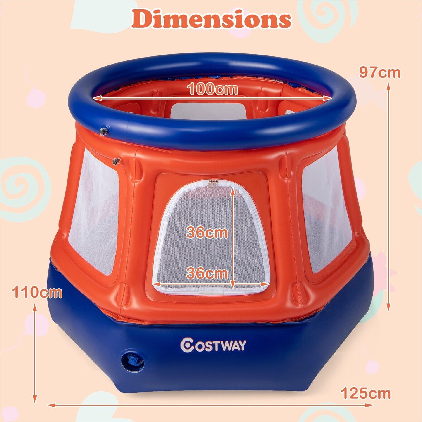 Mini Spring-free Inflatable Toddler Trampoline with Safety Enclosure Net and Weighted Water Bag