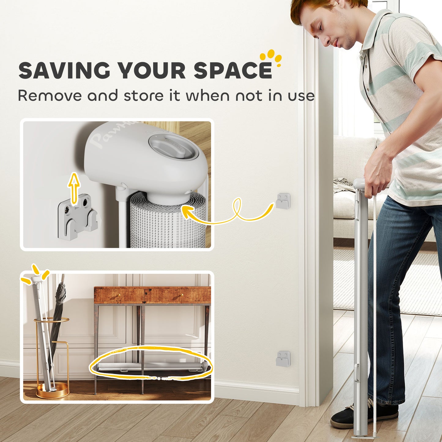 PawHut Retractable Stair Gate Extends Up to 140 cm Wide, Dog Gate for Doorways, Stairways, Hallways, Grey