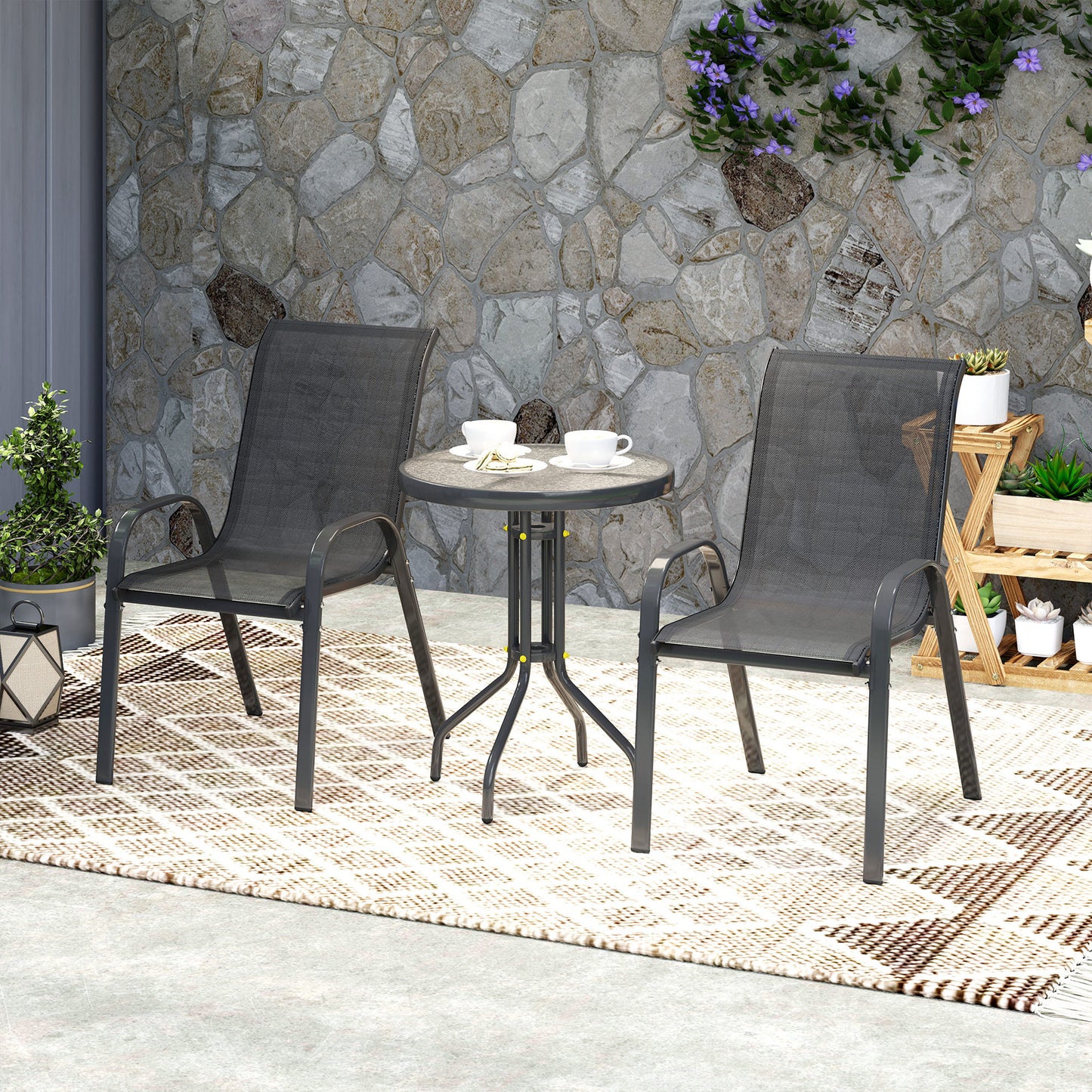 Outsunny Three-Piece Outdoor Garden Set - Black