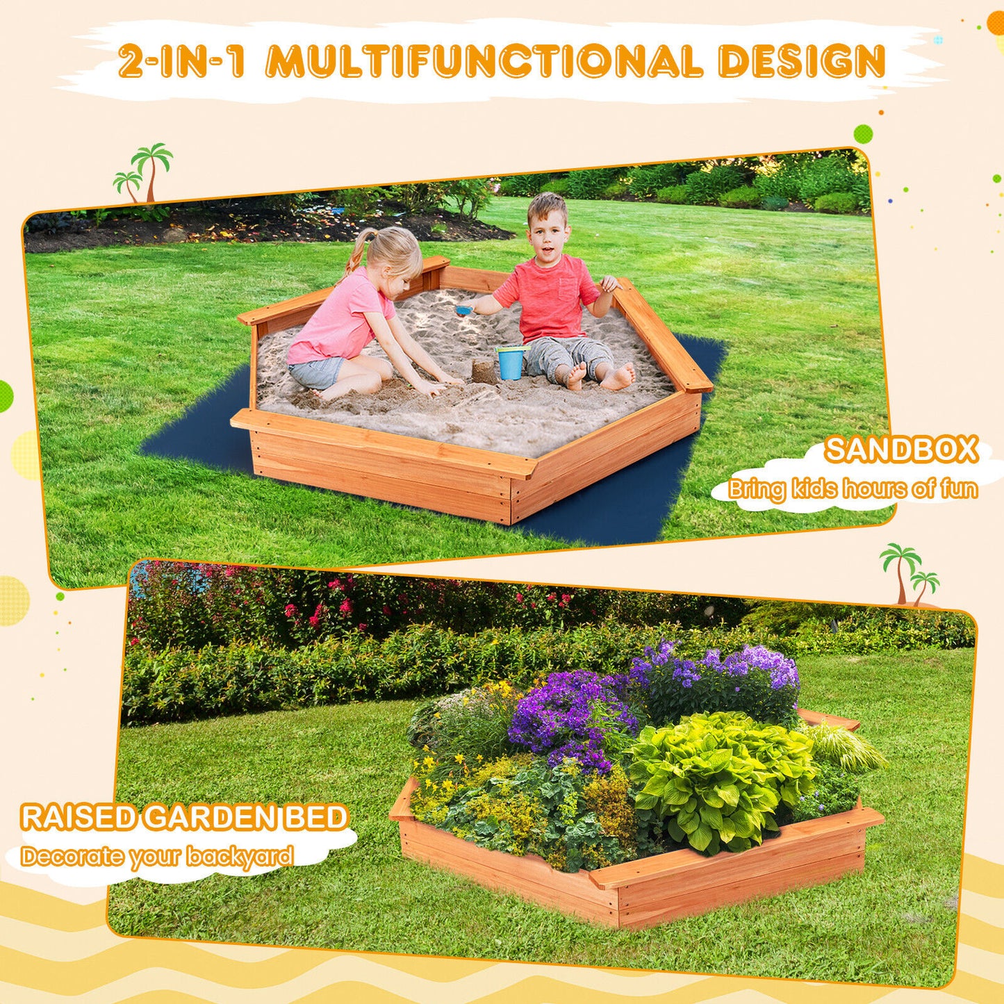 Kids Wooden Sandbox with Oxford Cover and Seat