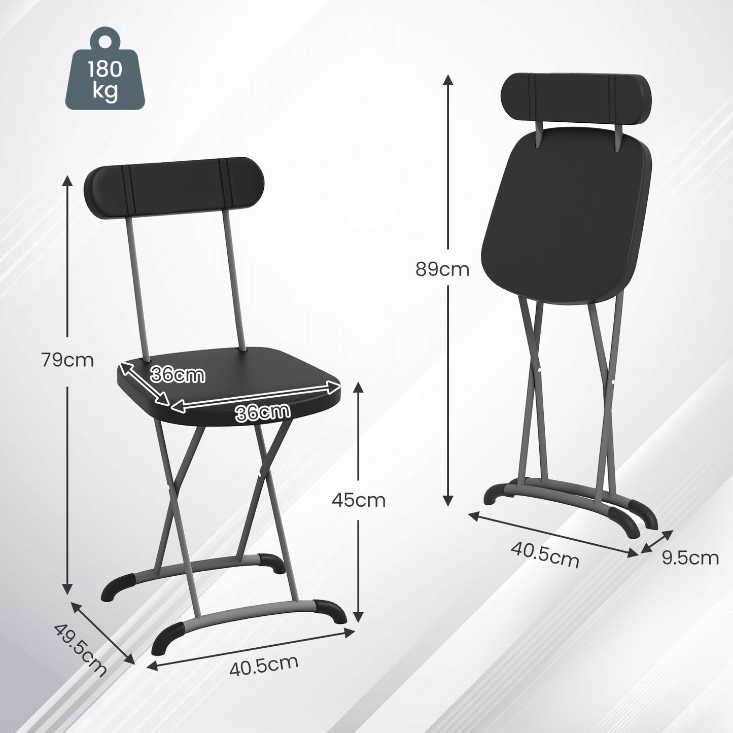 Indoor and Outdoor Metal Folding Stool with Sturdy Frame and Ergonomic Backrest-Black